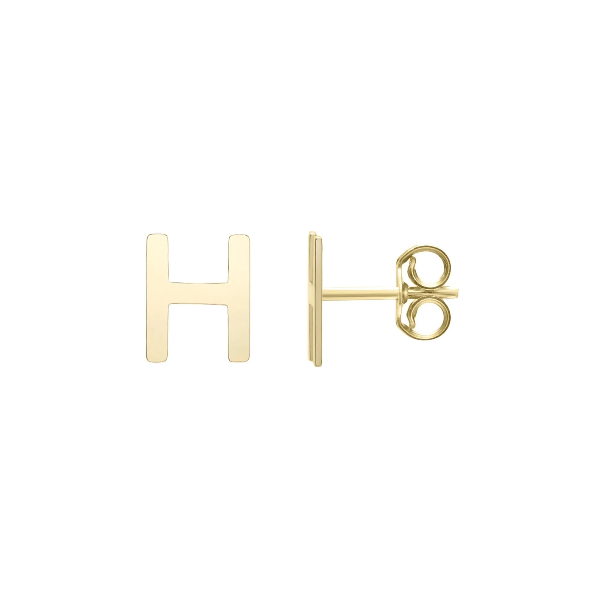 Initial Stud Earrings Letter "h" 14K Yellow Gold Size 5.00mm