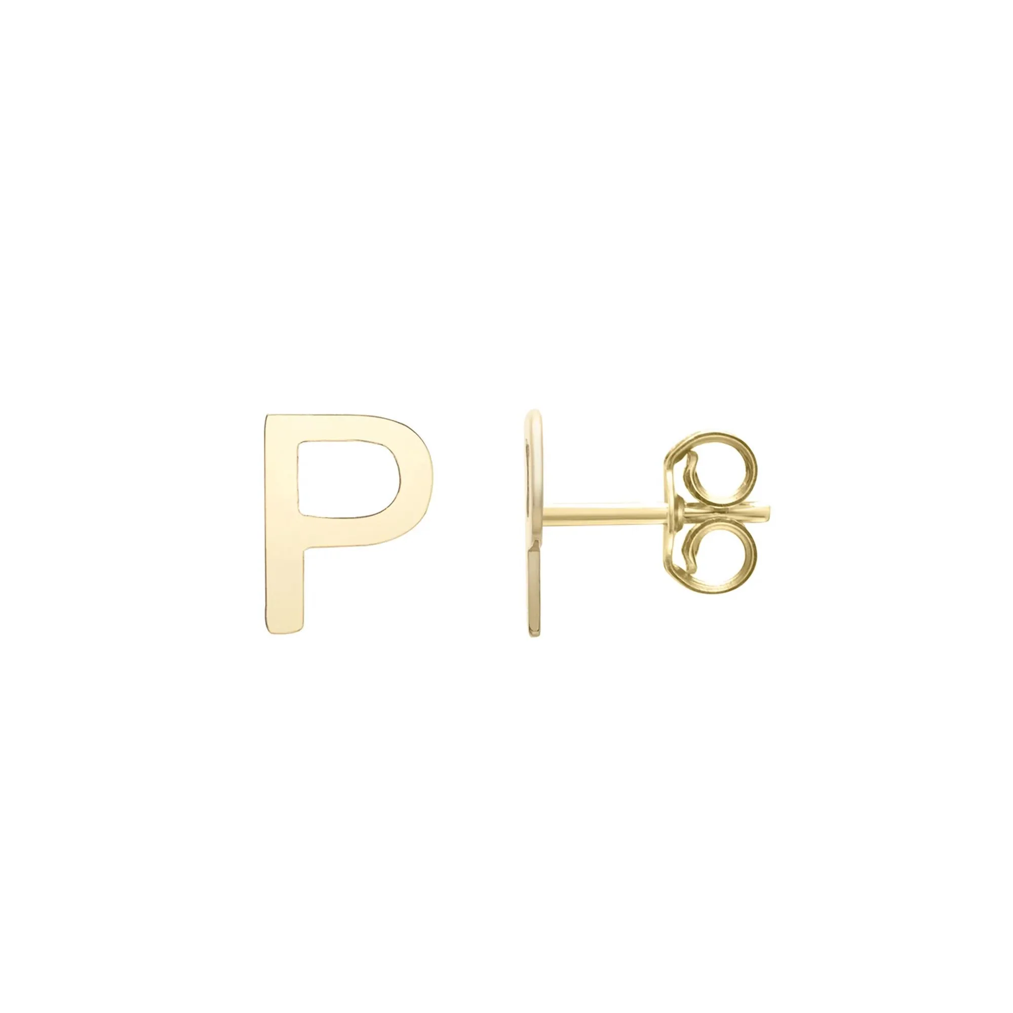 Initial Stud Earrings Letter "p" 14K Yellow Gold Size 5.00mm