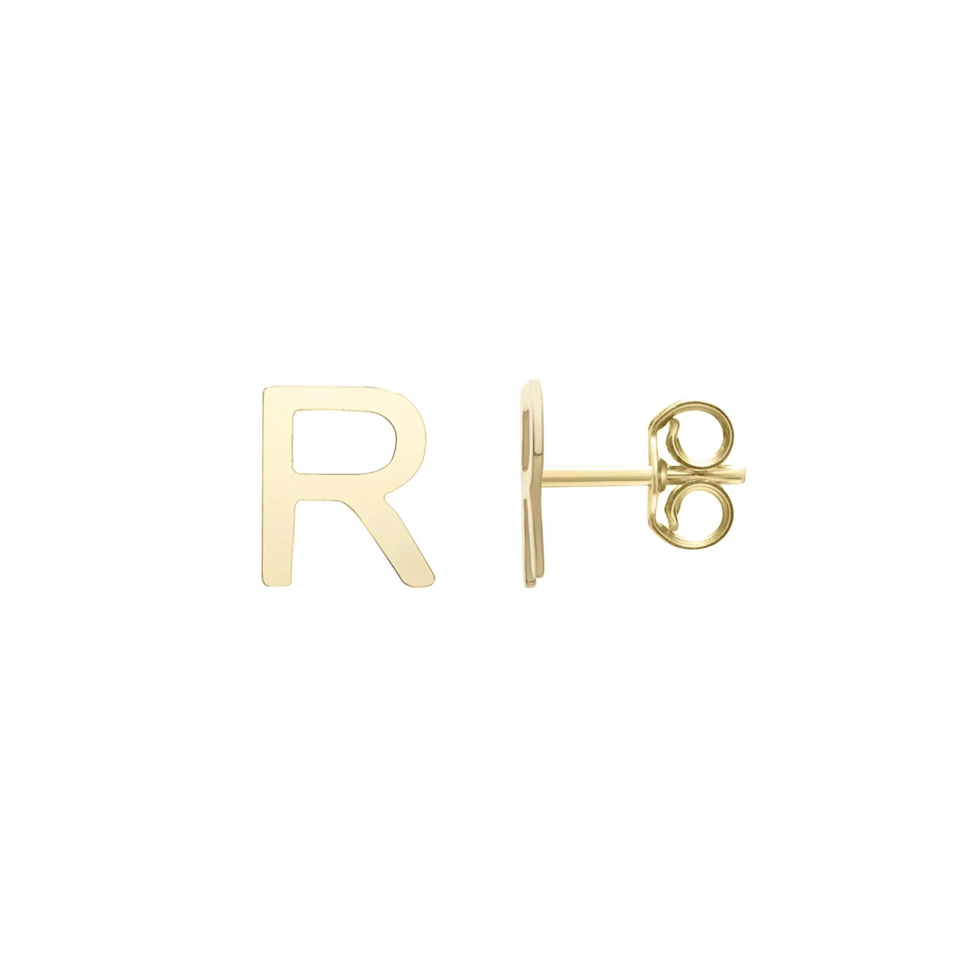 Initial Stud Earrings Letter "r" 14K Yellow Gold Size 5.50mm