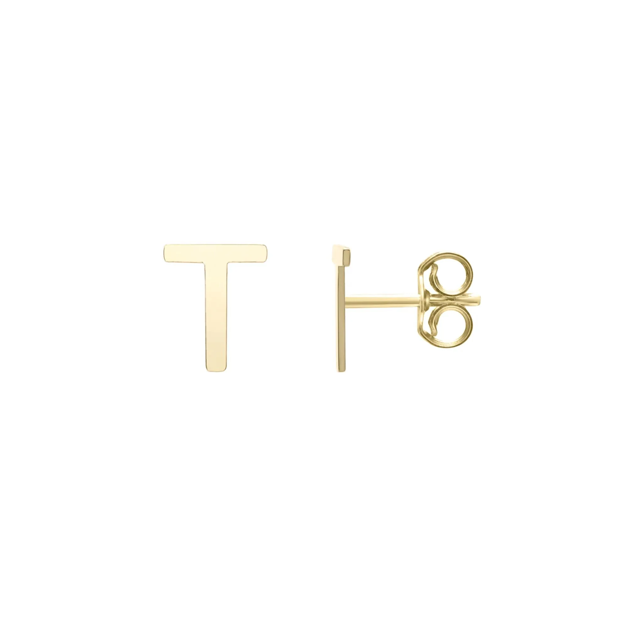 Initial Stud Earrings Letter "t" 14K Yellow Gold Size 4.20mm