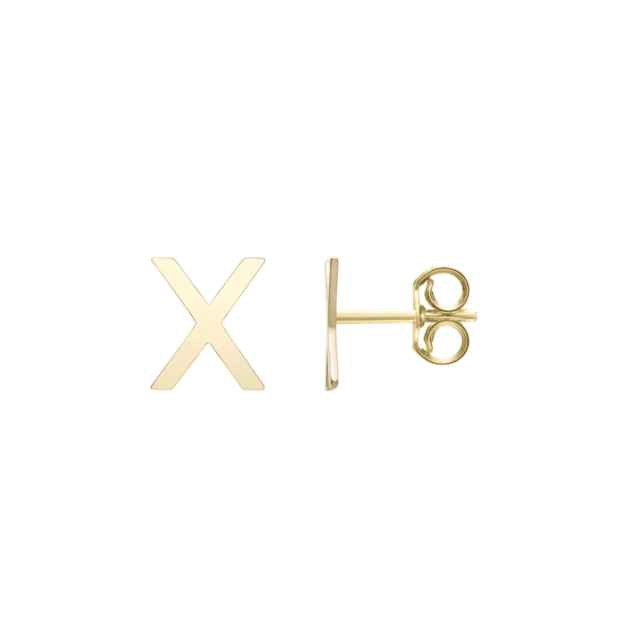 Initial Stud Earrings Letter "x" 14K Yellow Gold Size 5.00mm