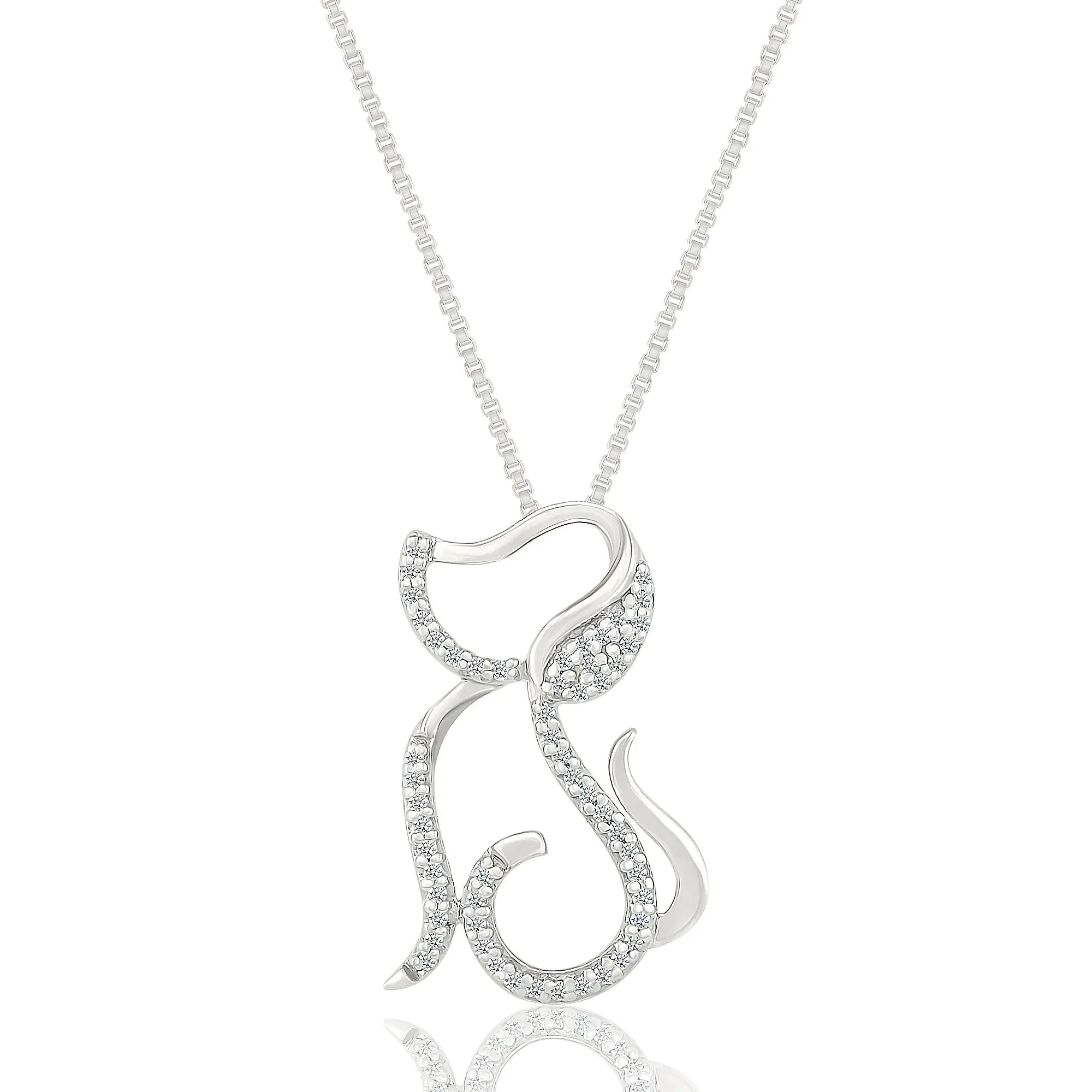 1/10 CT. Tw. Diamond Dog Pendant Necklace .925 Sterling Silver White Size 18"