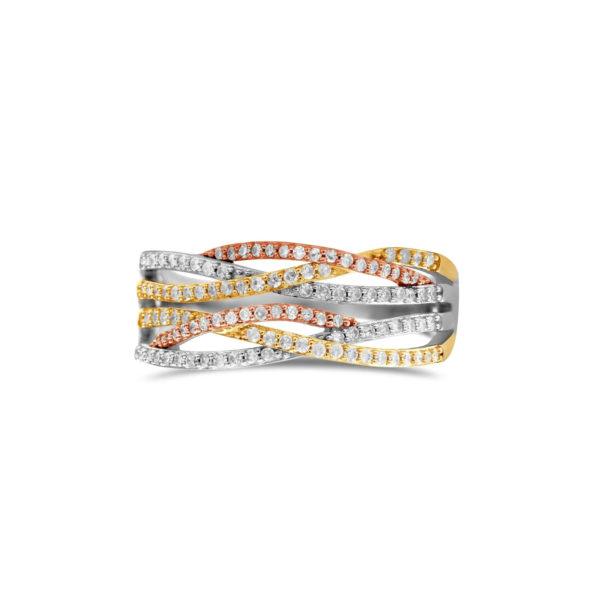 1/3 CT. Tw. Diamond Flyover Ring 14K White Yellow and Rose Gold Size 6.5