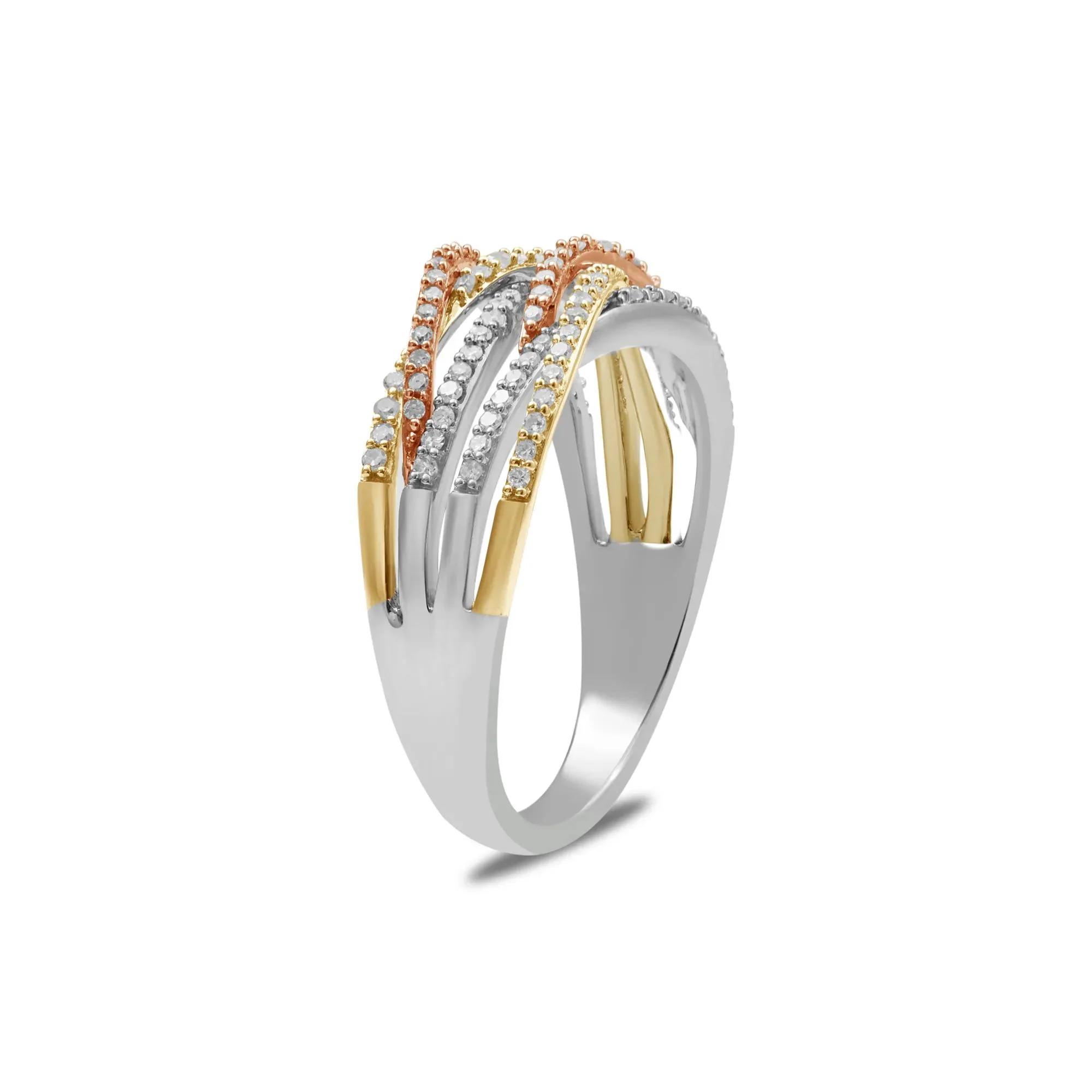 1/3 CT. Tw. Diamond Flyover Ring 14K White Yellow and Rose Gold Size 8 - Image 3