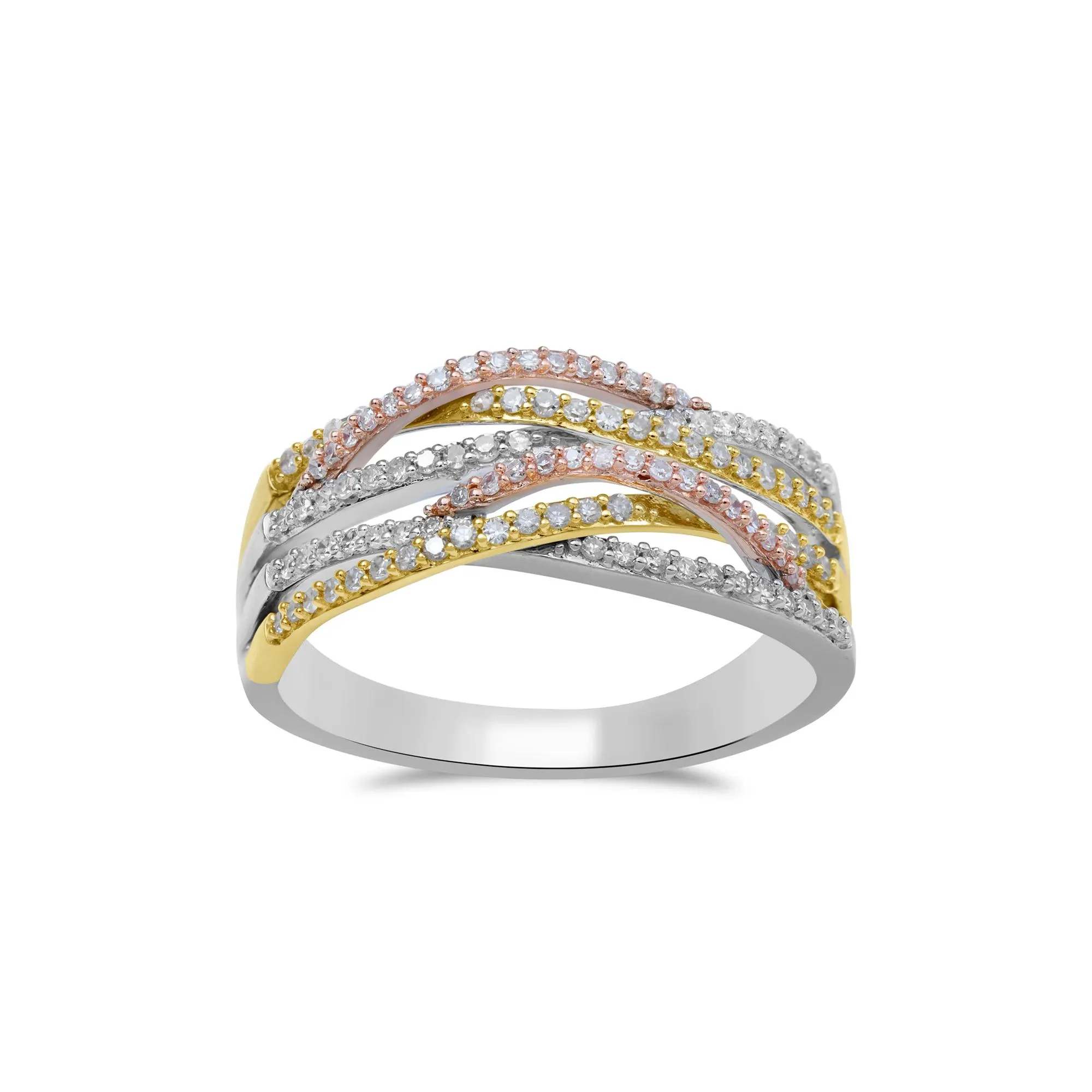 1/3 CT. Tw. Diamond Flyover Ring 14K White Yellow and Rose Gold Size 9 - Image 4