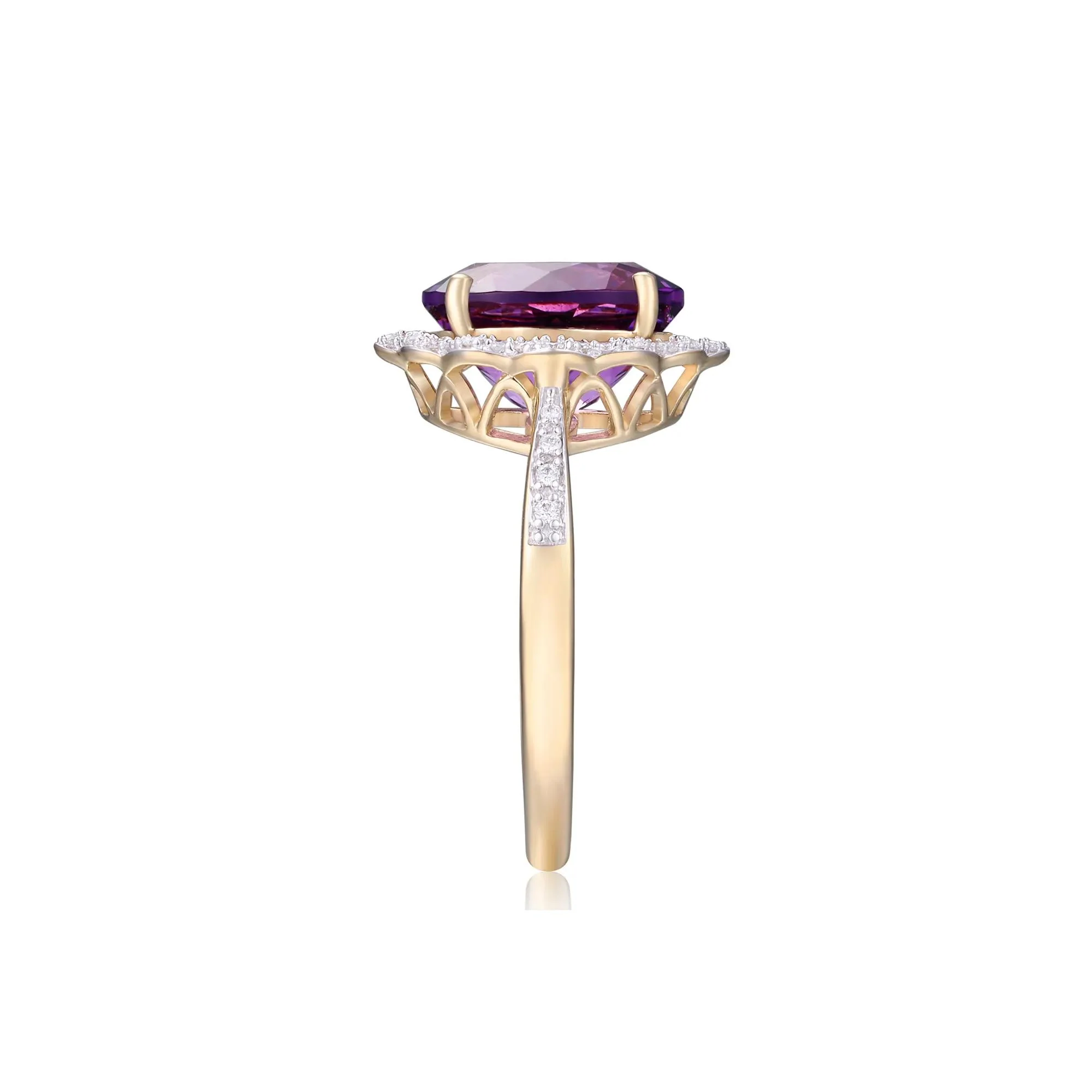 1/7 CT. Tw. Amethyst and Diamond Scalloped Halo Ring 10K Yellow Gold Round Brilliant Cut Size 6 - Image 3