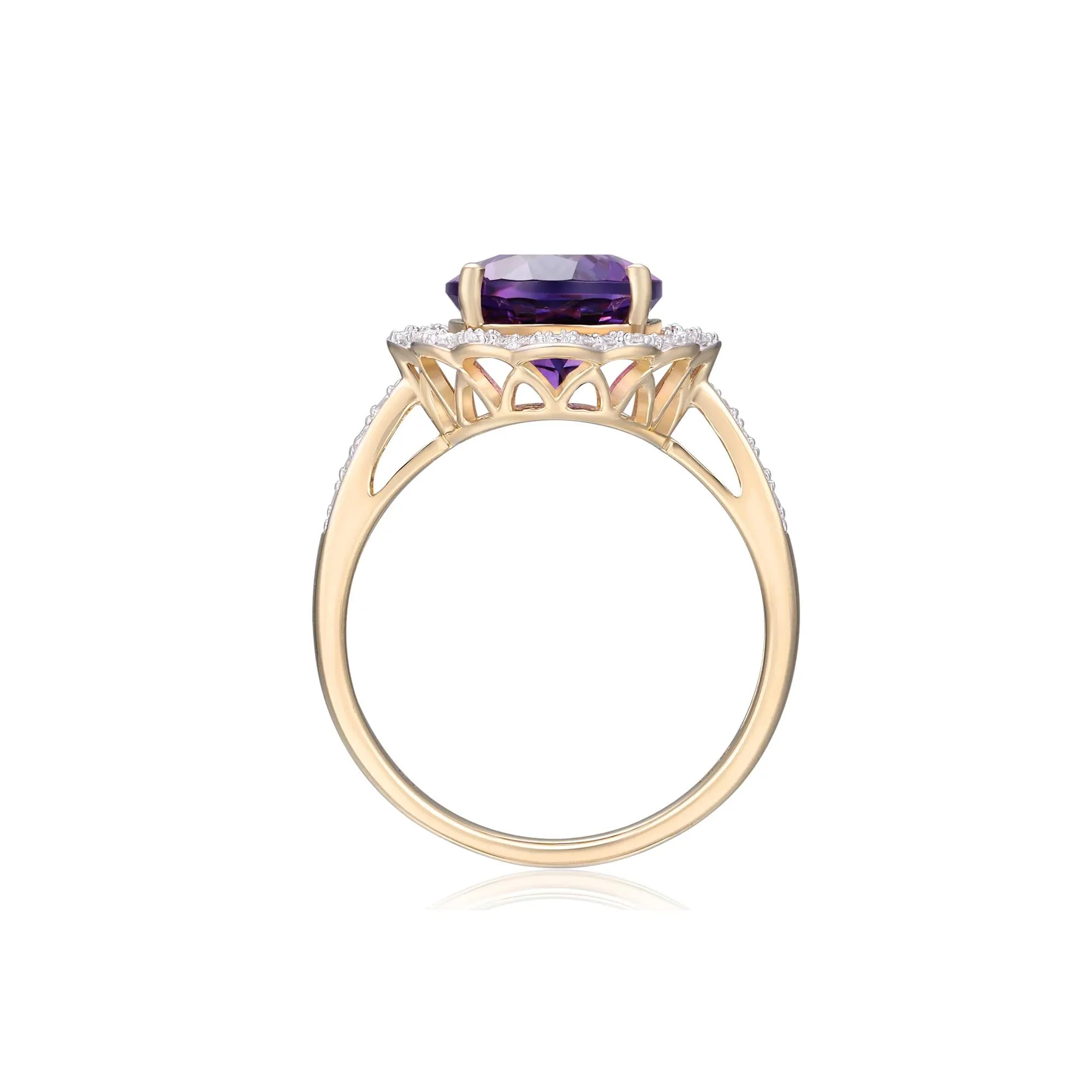 1/7 CT. Tw. Amethyst and Diamond Scalloped Halo Ring 10K Yellow Gold Round Brilliant Cut Size 6.5 - Image 2