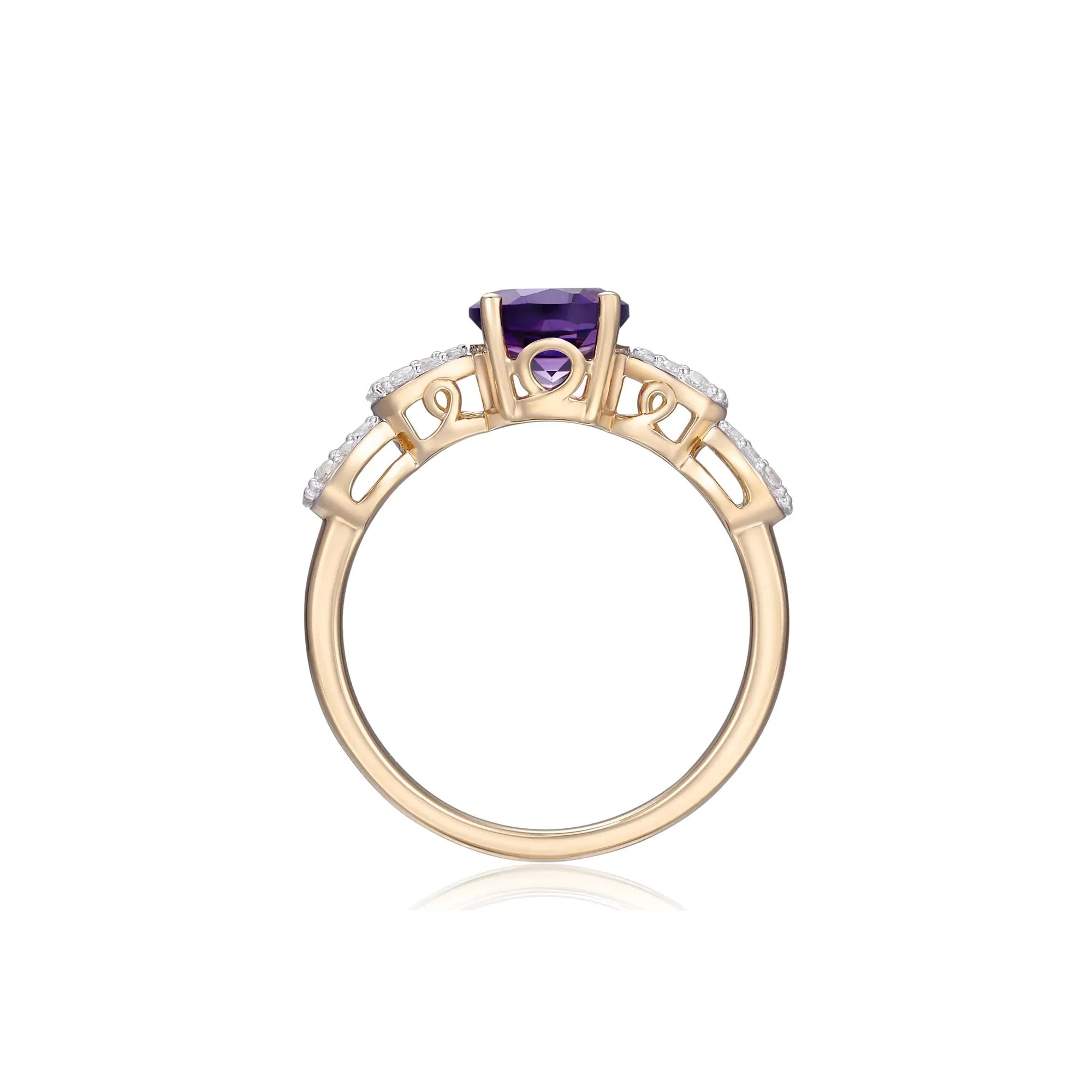 Oval Amethyst and Lab-Created White Sapphire Ring 10K Yellow Gold Size 7 - Image 2