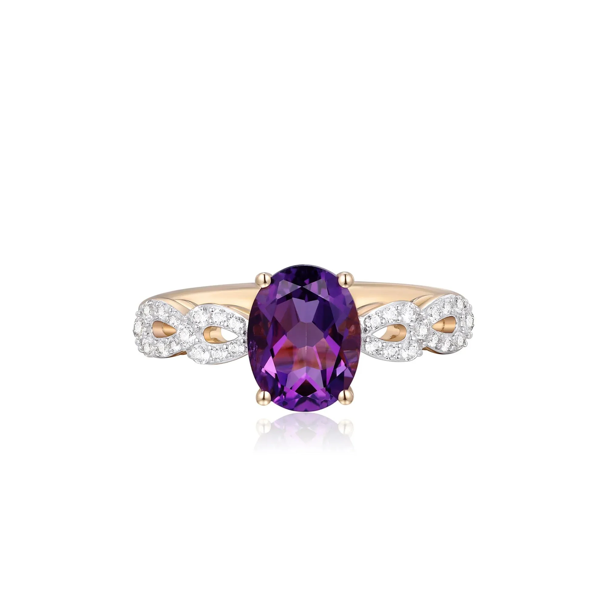 Oval Amethyst and Lab-Created White Sapphire Ring 10K Yellow Gold Size 7.5