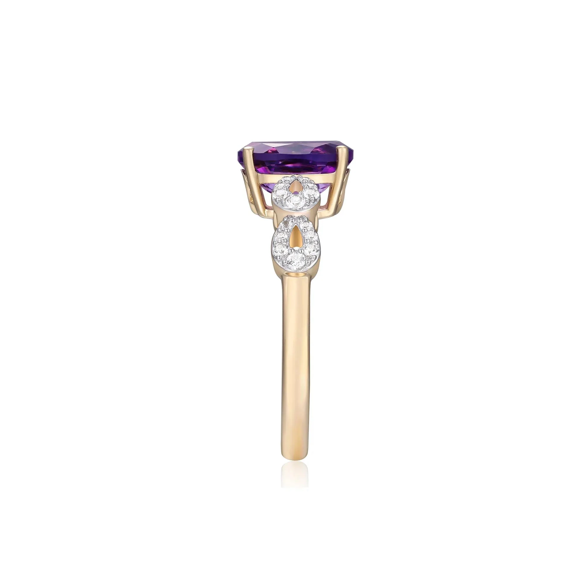 Oval Amethyst and Lab-Created White Sapphire Ring 10K Yellow Gold Size 9 - Image 3