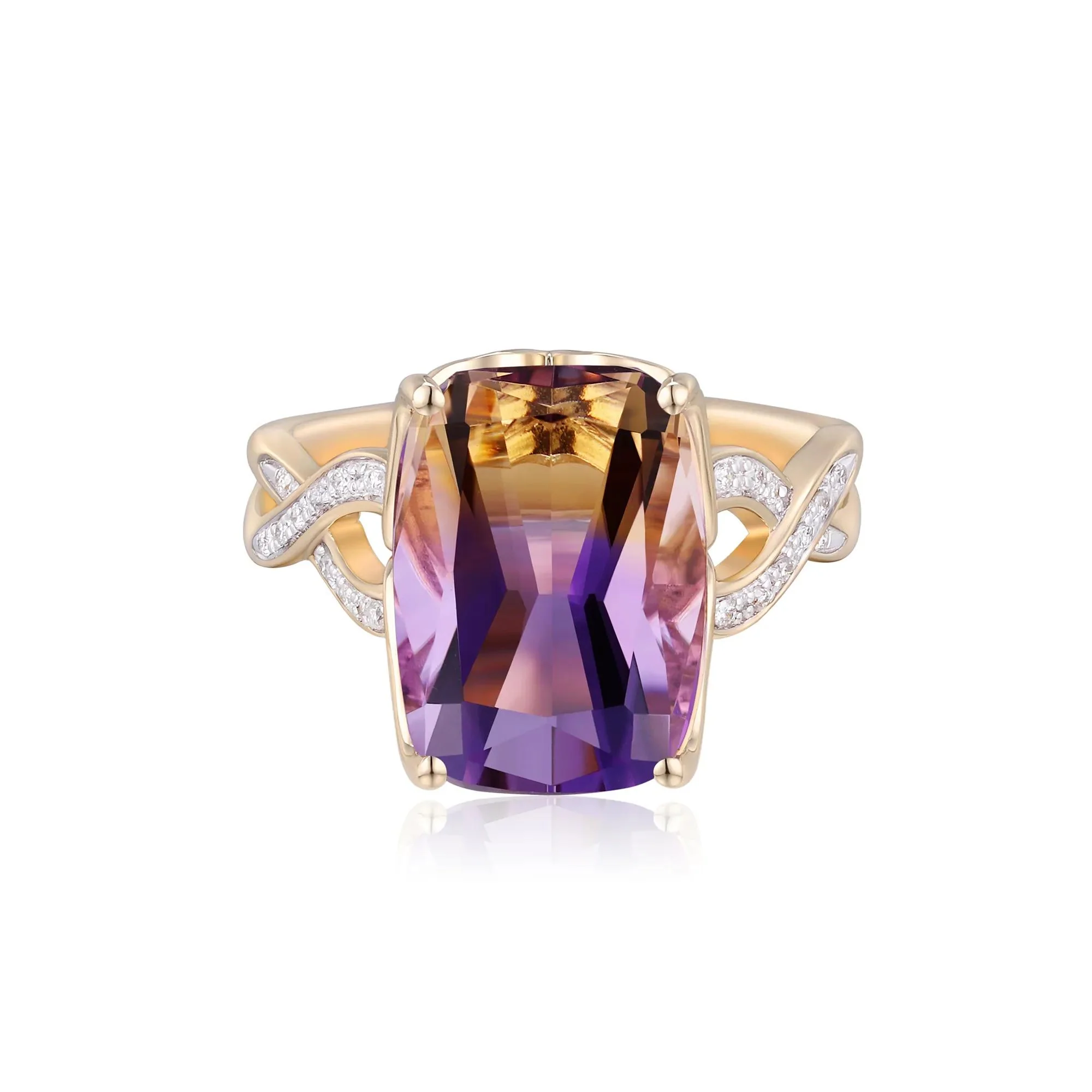 Elongated Cushion Ametrine and Diamond Accent Ring 10K Yellow Gold Round Brilliant Cut Size 7