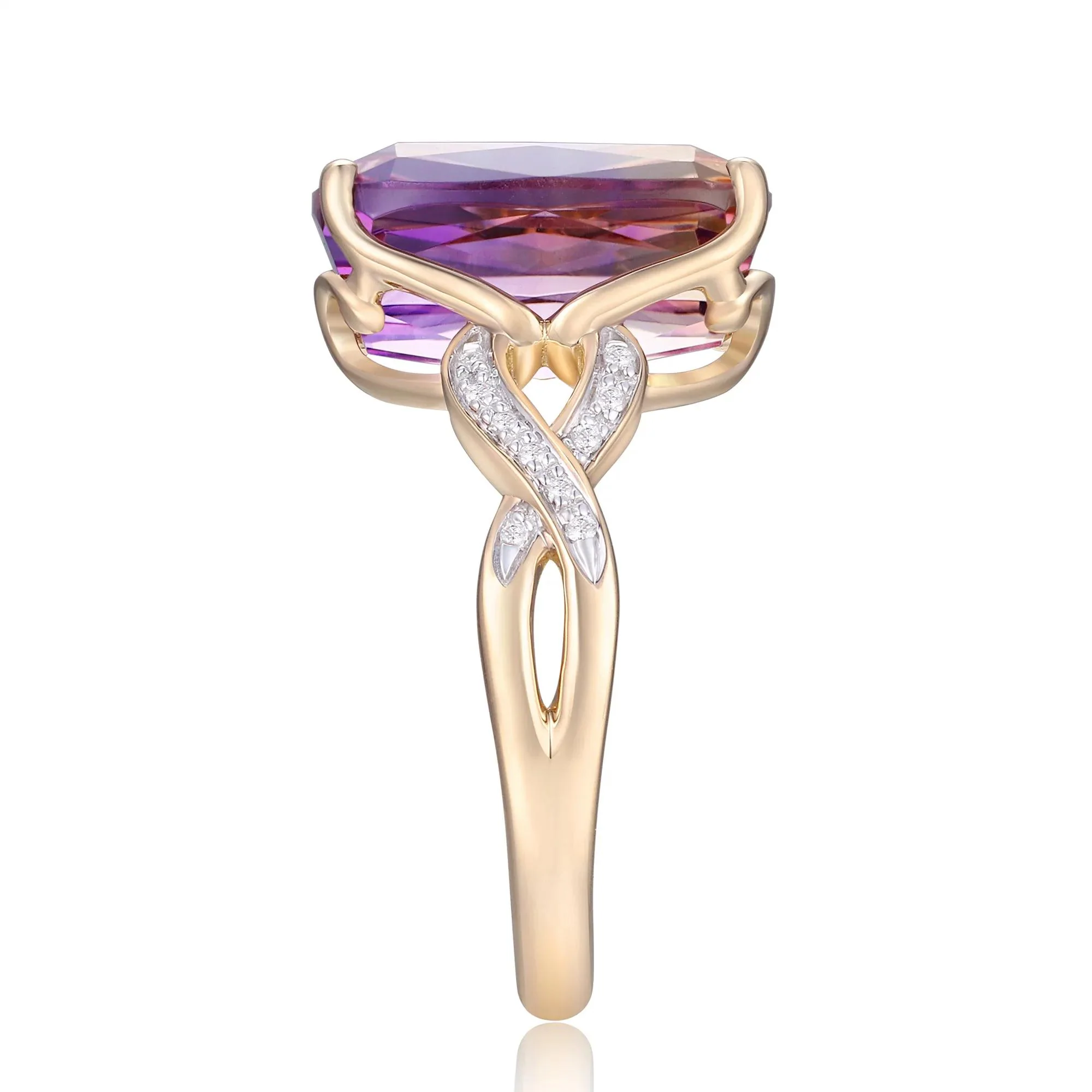 Elongated Cushion Ametrine and Diamond Accent Ring 10K Yellow Gold Round Brilliant Cut Size 9 - Image 3