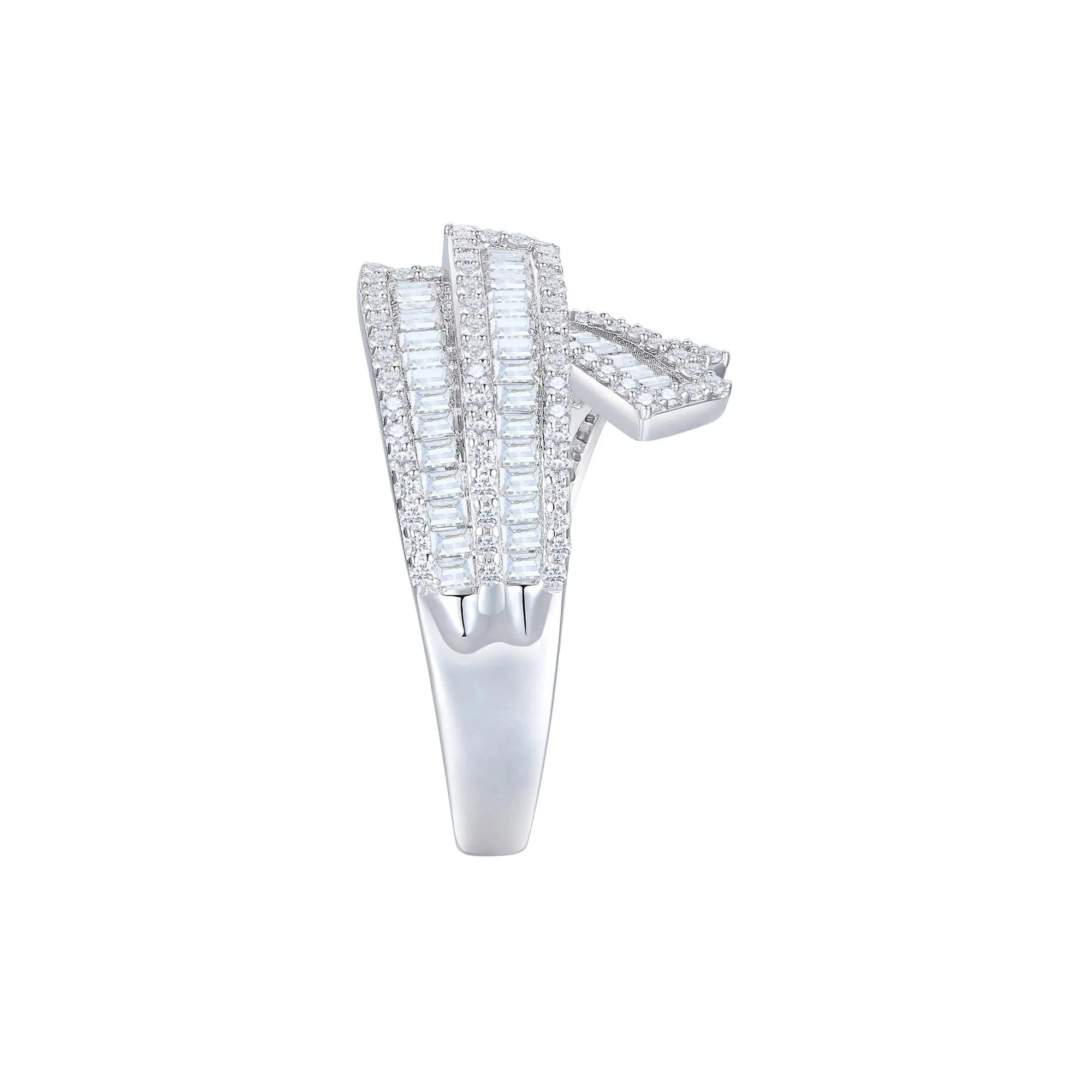 1 CT. Tw. Baguette and Round Diamond Crossover Ring 10K White Gold Size 7 1mm - Image 3