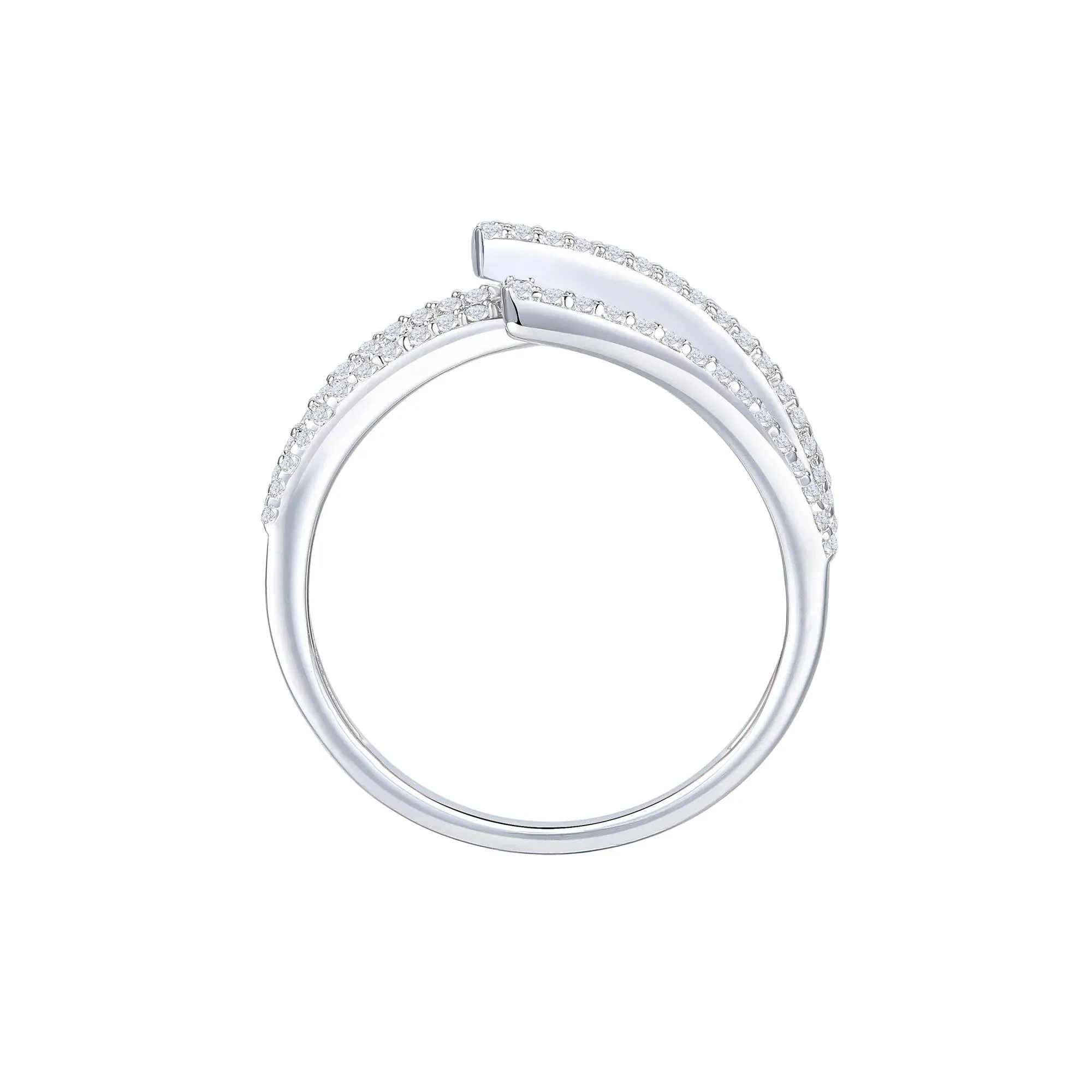 1 CT. Tw. Baguette and Round Diamond Crossover Ring 10K White Gold Size 8.5 1mm - Image 2