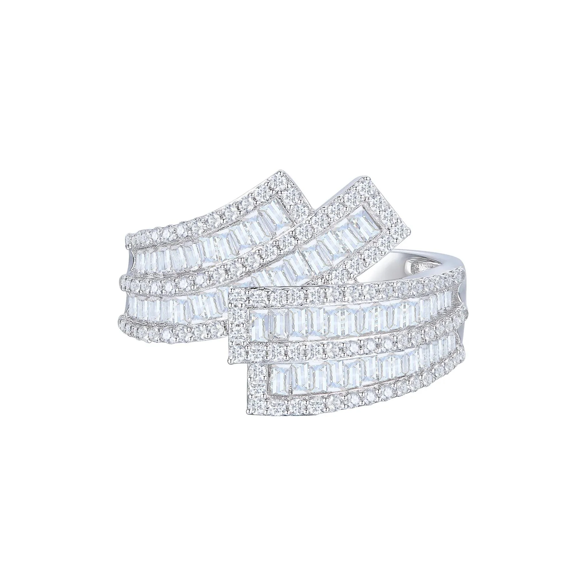 1 CT. Tw. Baguette and Round Diamond Crossover Ring 10K White Gold Size 9 1mm
