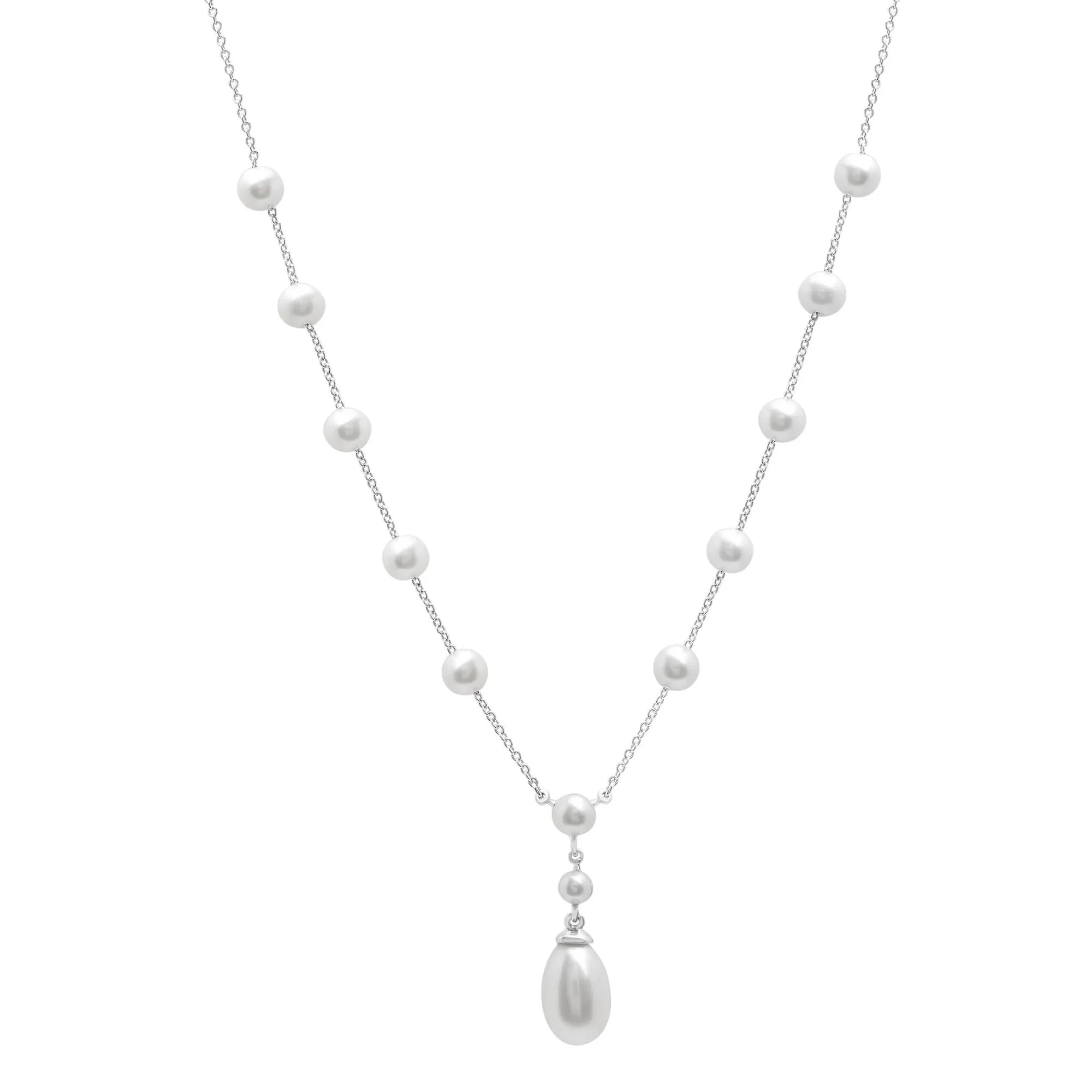 Pearl Drop Pendant Necklace .925 Sterling Silver White Size 17"