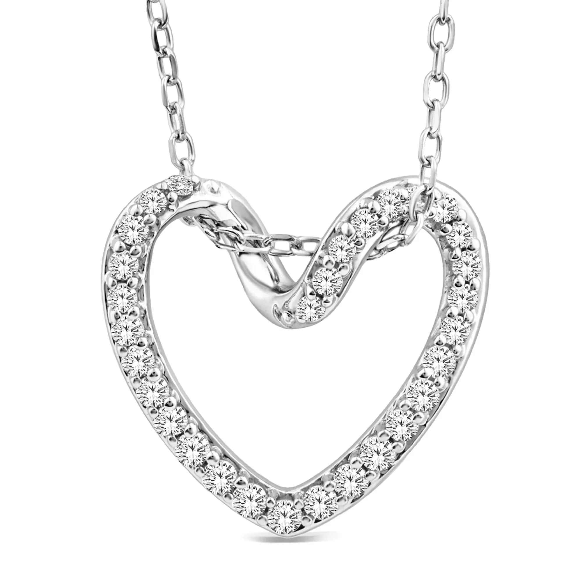 1/5 CT. Tw. Lab Grown Diamond Heart Pendant Necklace 10K White Gold Size 18"