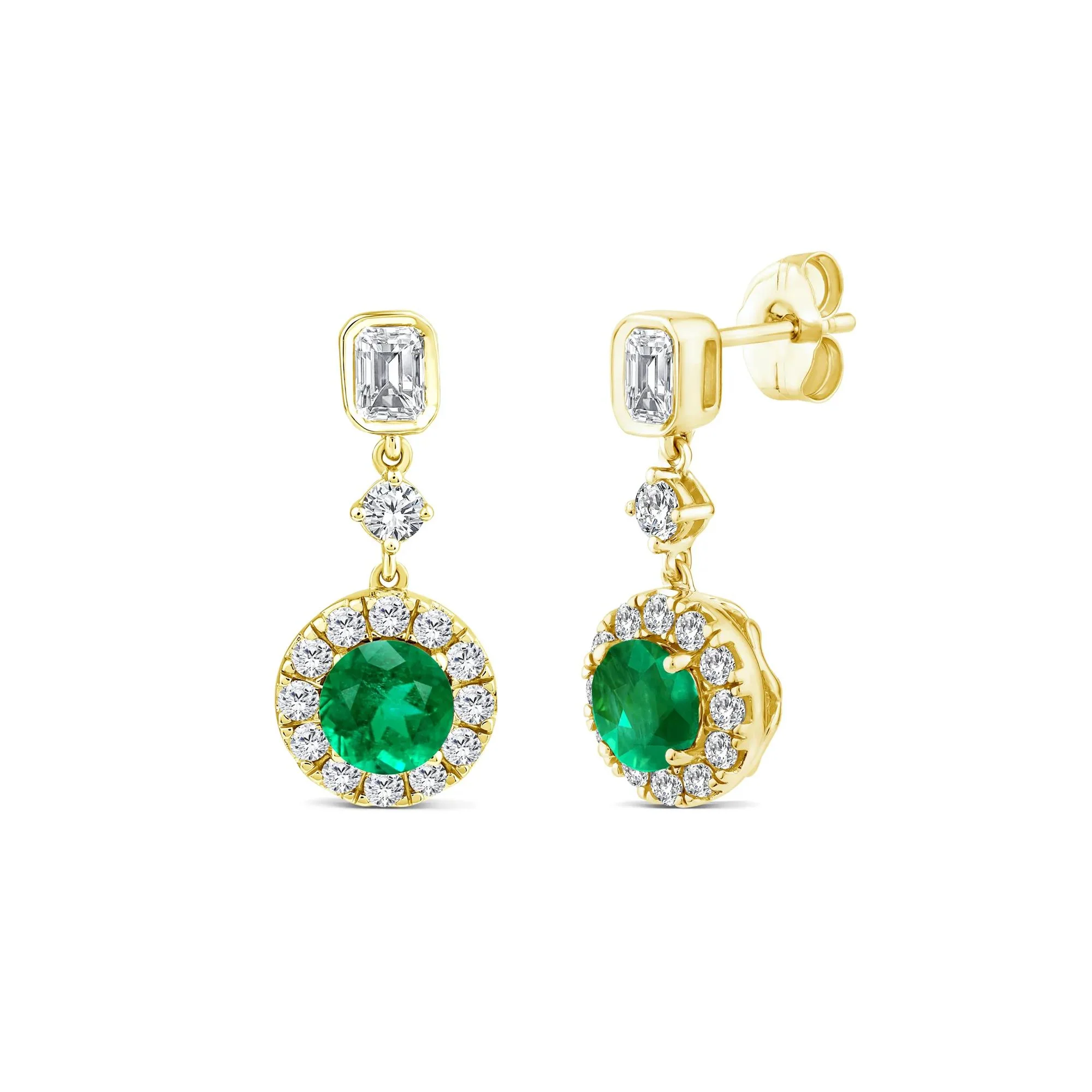 3/4 CT. Tw. Emerald and Diamond Halo Drop Earring 10K Yellow Gold Size 8.10mm