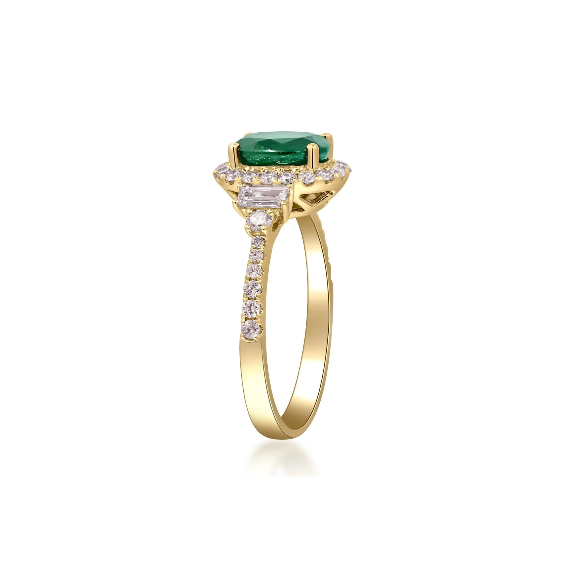5/8 CT. Tw. Emerald and Diamond Oval Halo Ring 14K Yellow Gold Round Brilliant Cut Size 6.5 2mm - Image 3