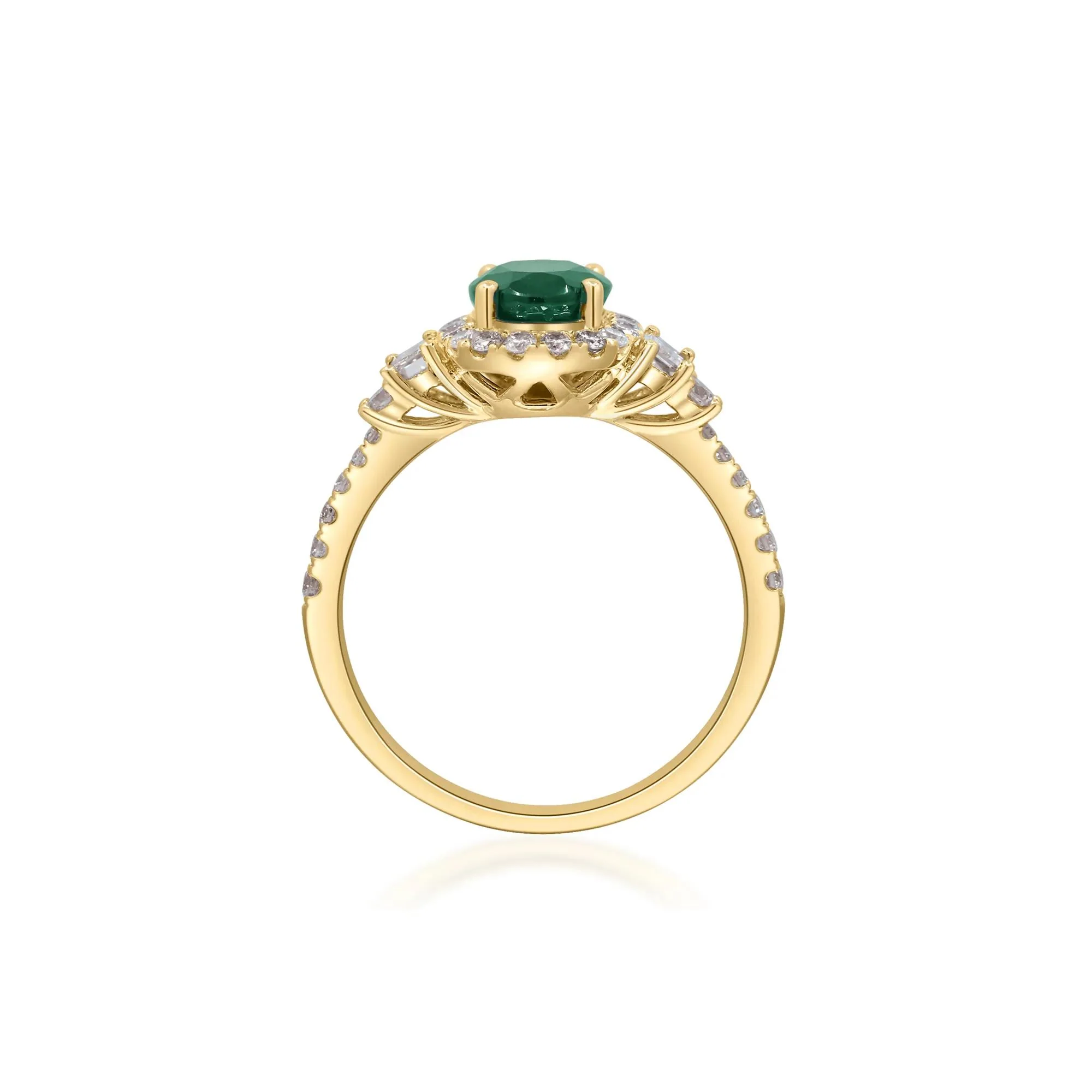 5/8 CT. Tw. Emerald and Diamond Oval Halo Ring 14K Yellow Gold Round Brilliant Cut Size 8 2mm - Image 2