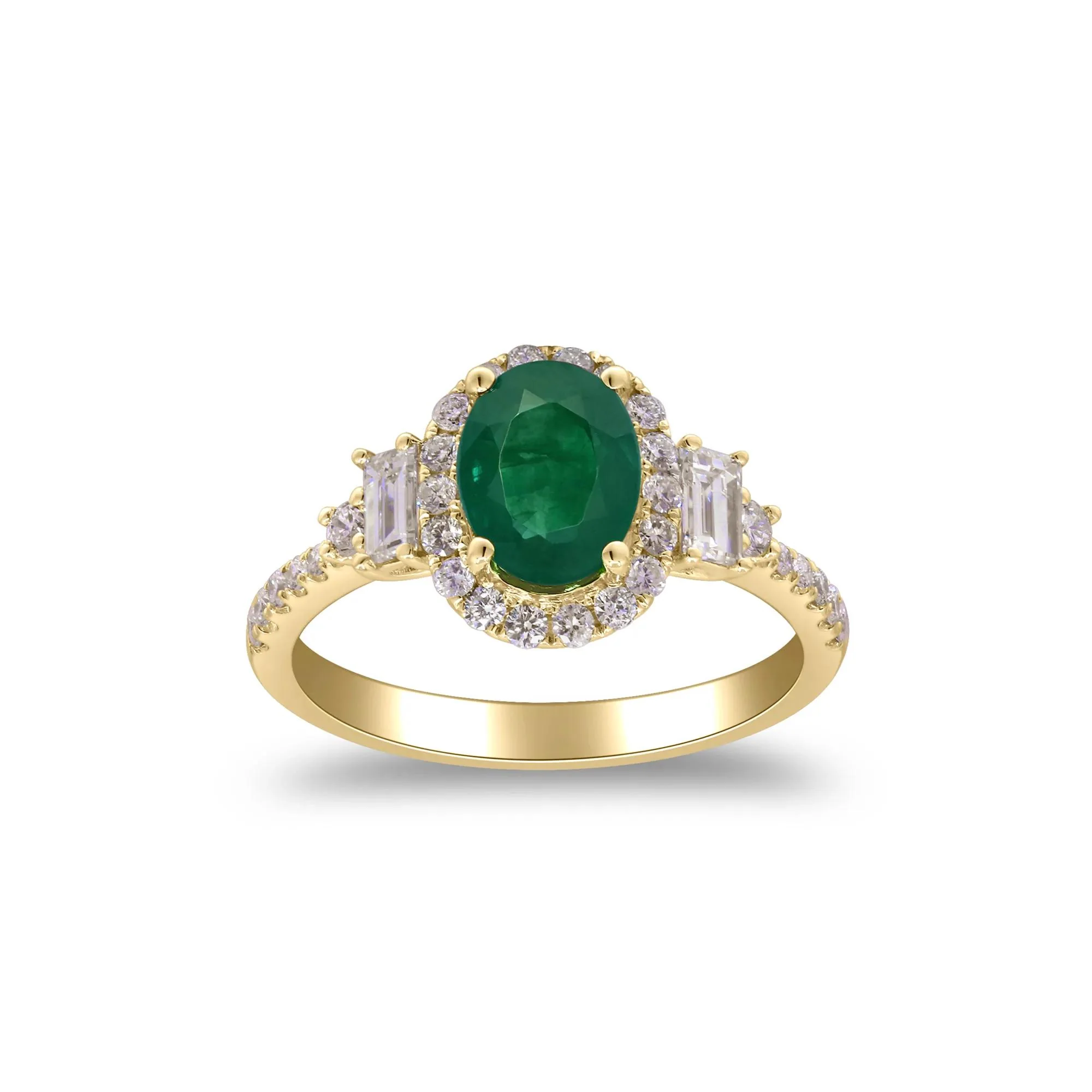 5/8 CT. Tw. Emerald and Diamond Oval Halo Ring 14K Yellow Gold Round Brilliant Cut Size 9 2mm