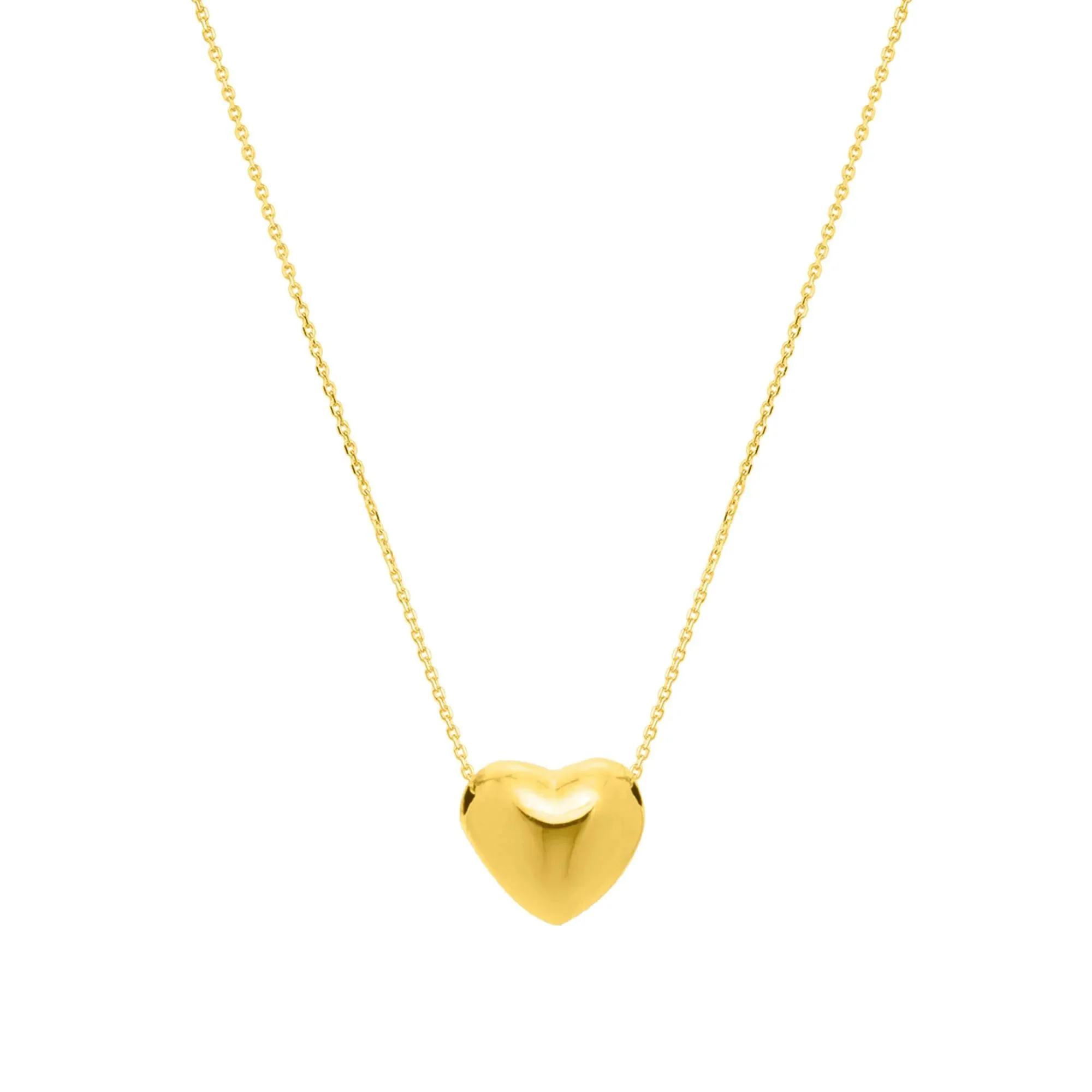 Puff Heart Pendant Necklace 14K Yellow Gold Size 18"