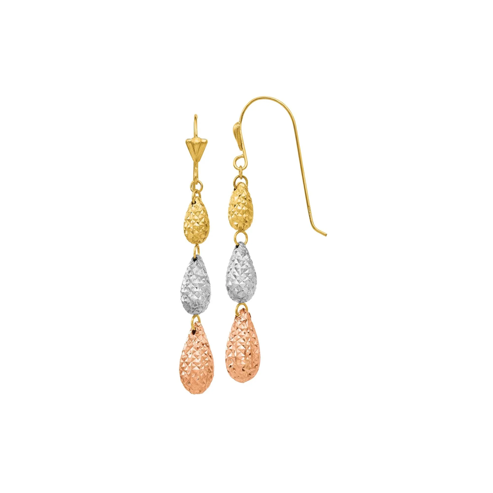 Diamond-Cut Puff Drop Earrings 14K Yellow White and Rose Gold Size 6.00mm