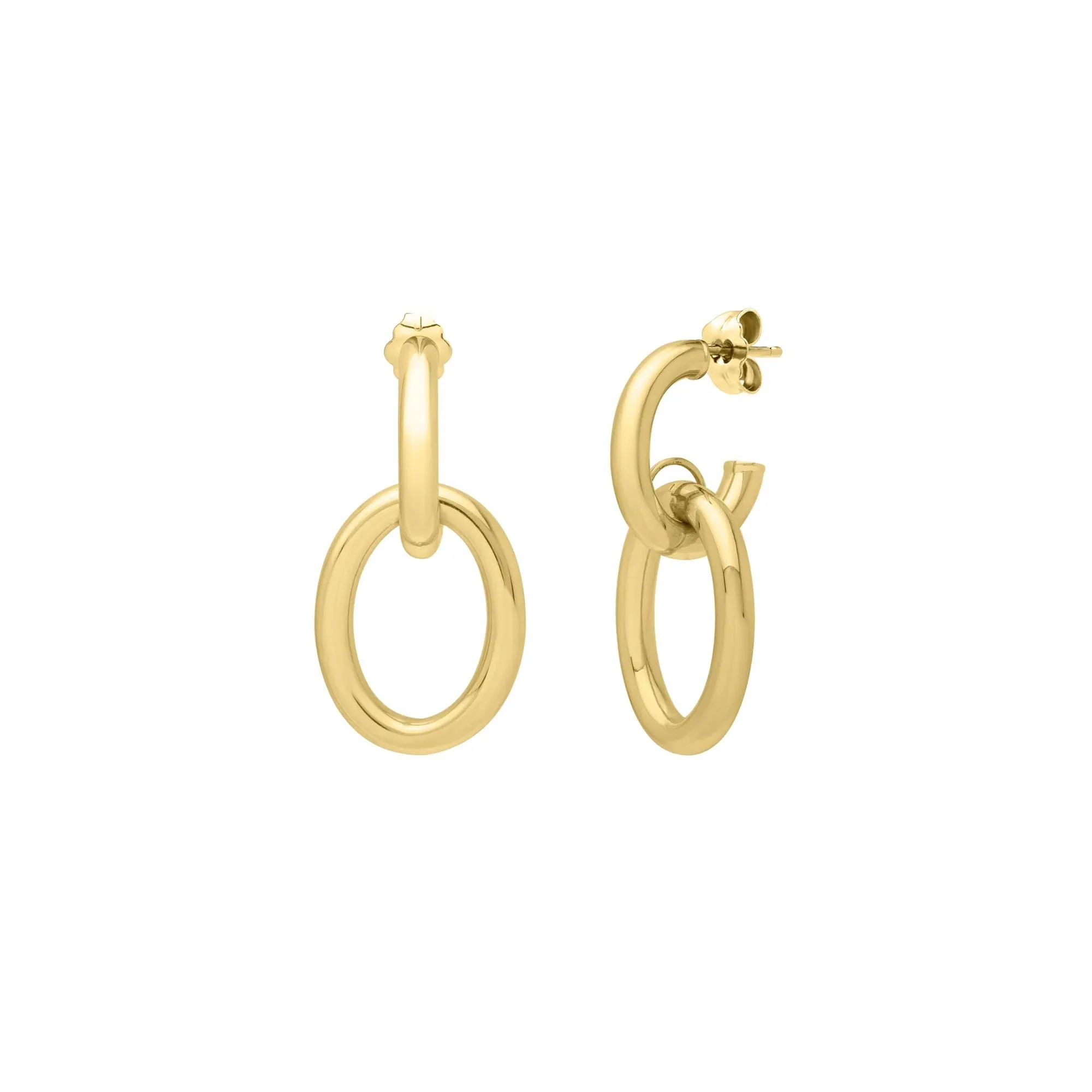 Polished Tube-Link Drop Earrings 14K Yellow Gold Size 16.50mm