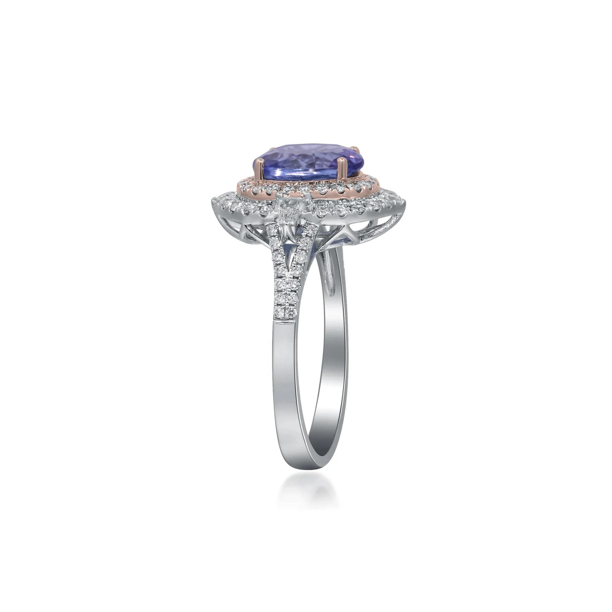 1/2 CT. Tw. Tanzanite and Diamond Halo Ring 14K White and Yellow Gold Round Brilliant Cut Size 7 2mm - Image 3