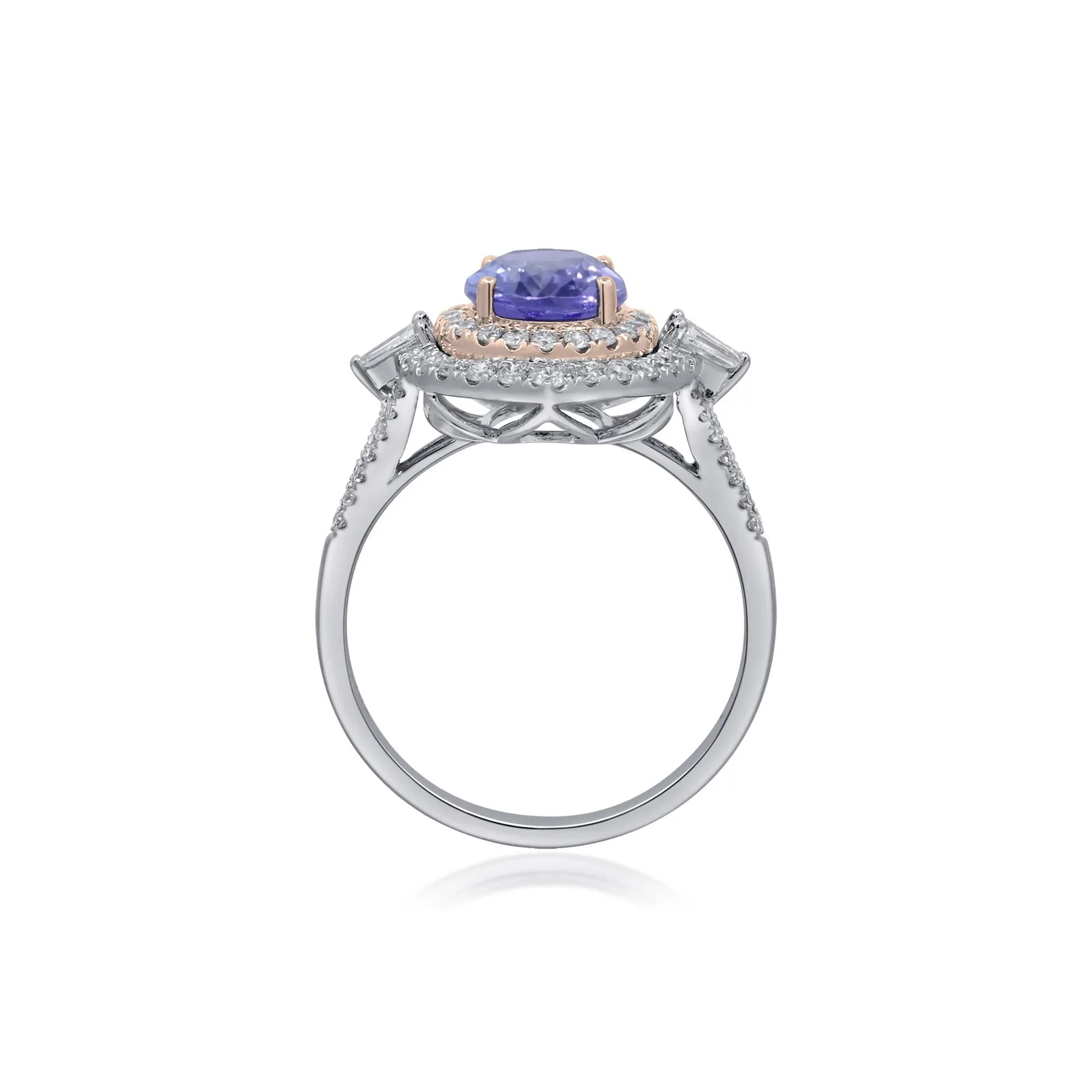 1/2 CT. Tw. Tanzanite and Diamond Halo Ring 14K White and Yellow Gold Round Brilliant Cut Size 9.5 2mm - Image 2