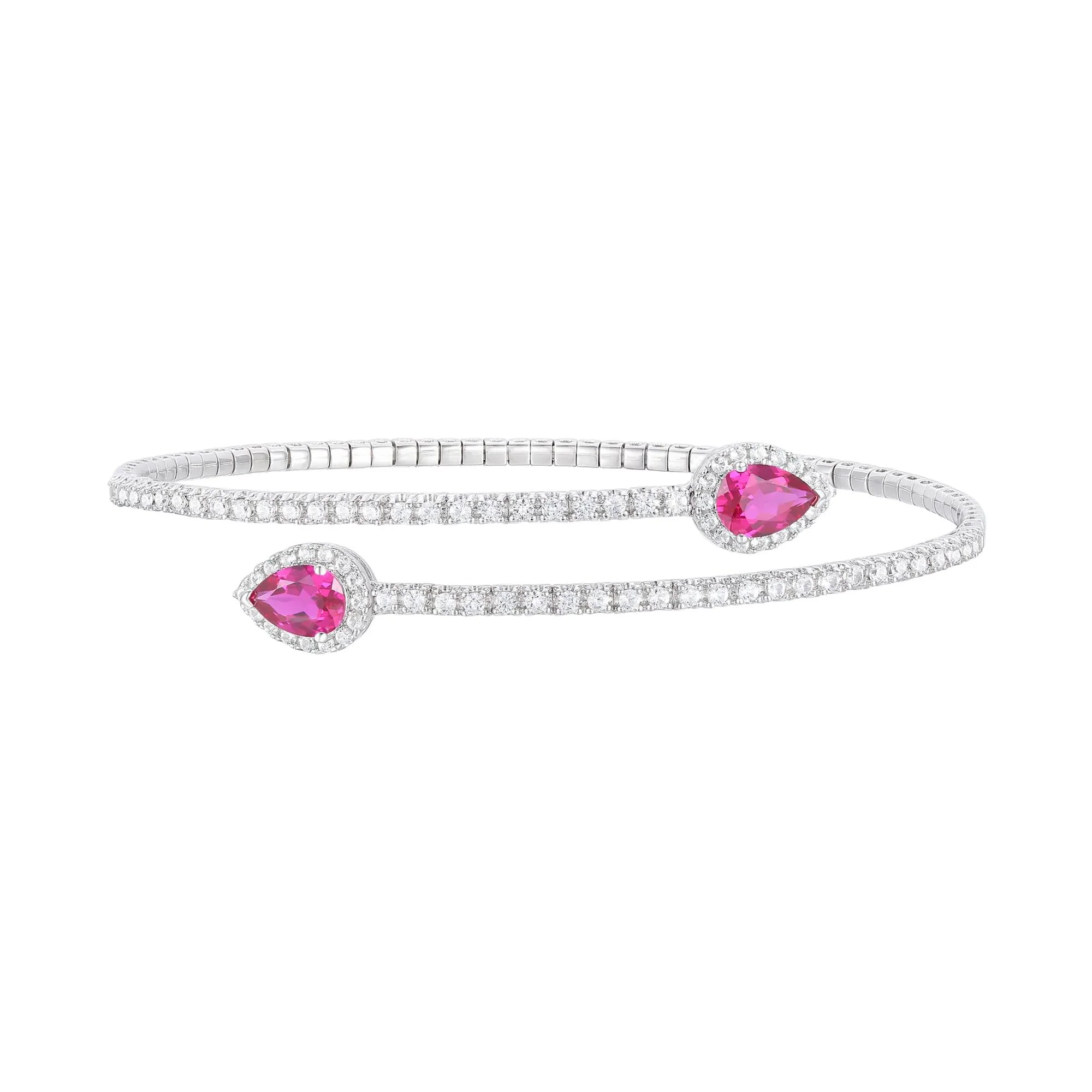 Lab-Created Ruby and Lab-Created White Sapphire Bypass Flex Bangle .925 Sterling .925 Sterling Silver Bracelet Size 48.00mm