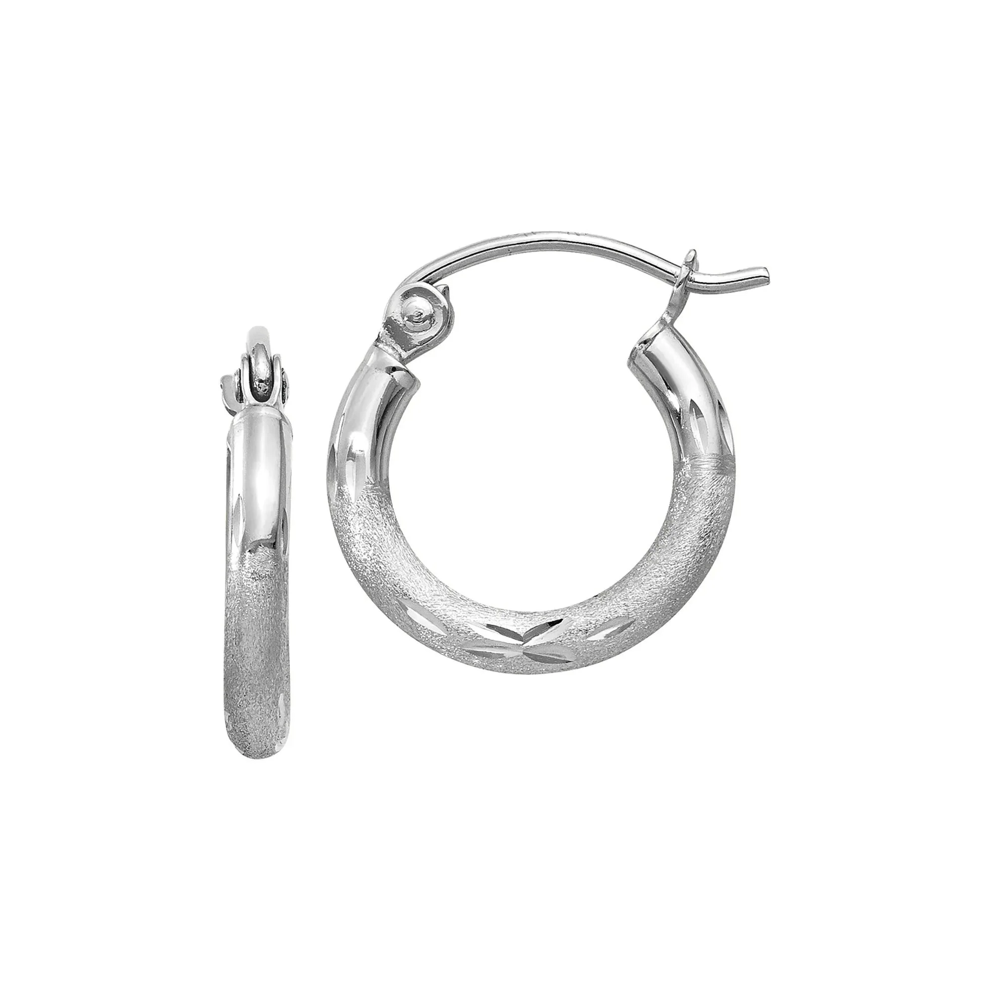 Round Hoop Earrings 14K White Gold Size 13.00mm