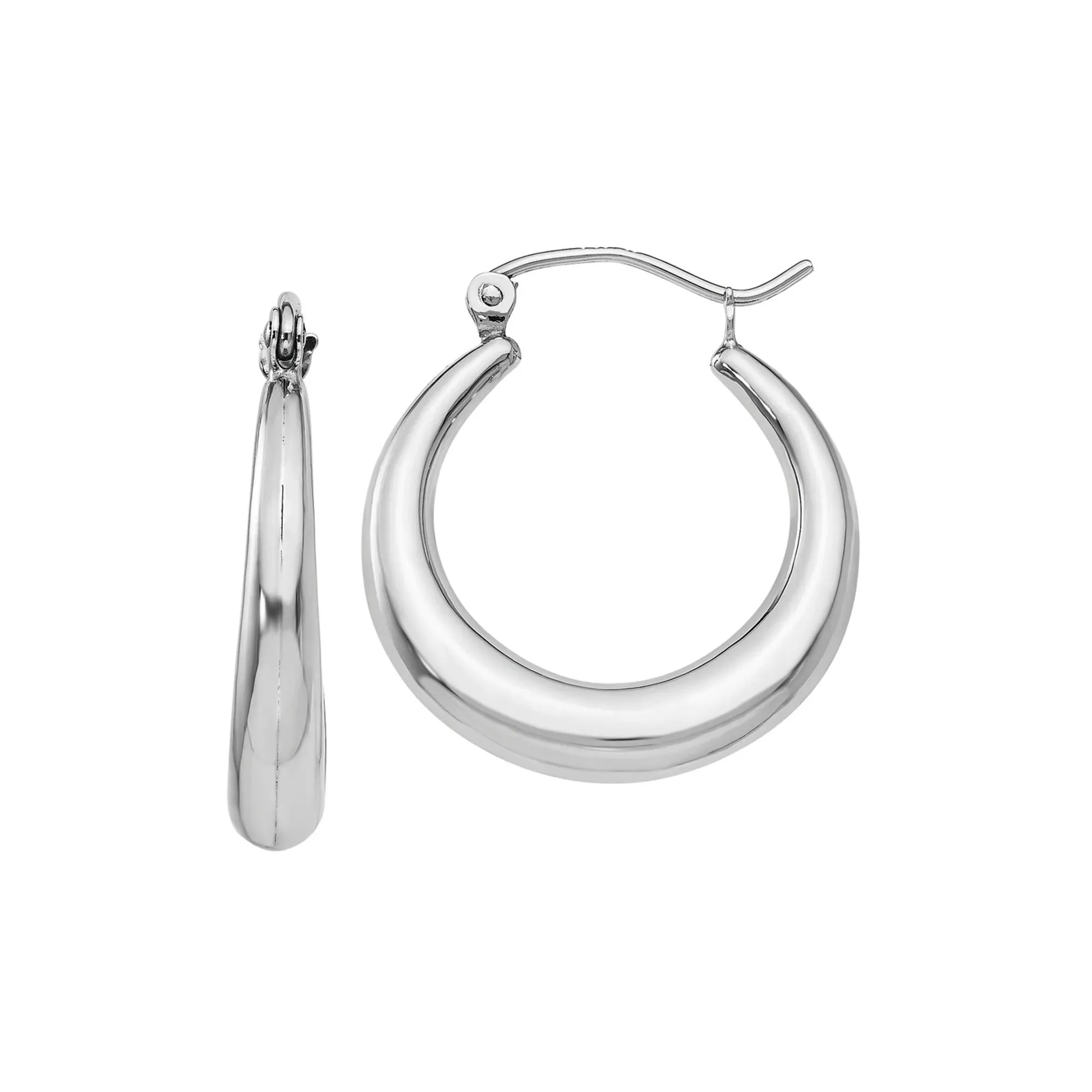Polished Hoop Earrings 14K White Gold Size 14.00mm