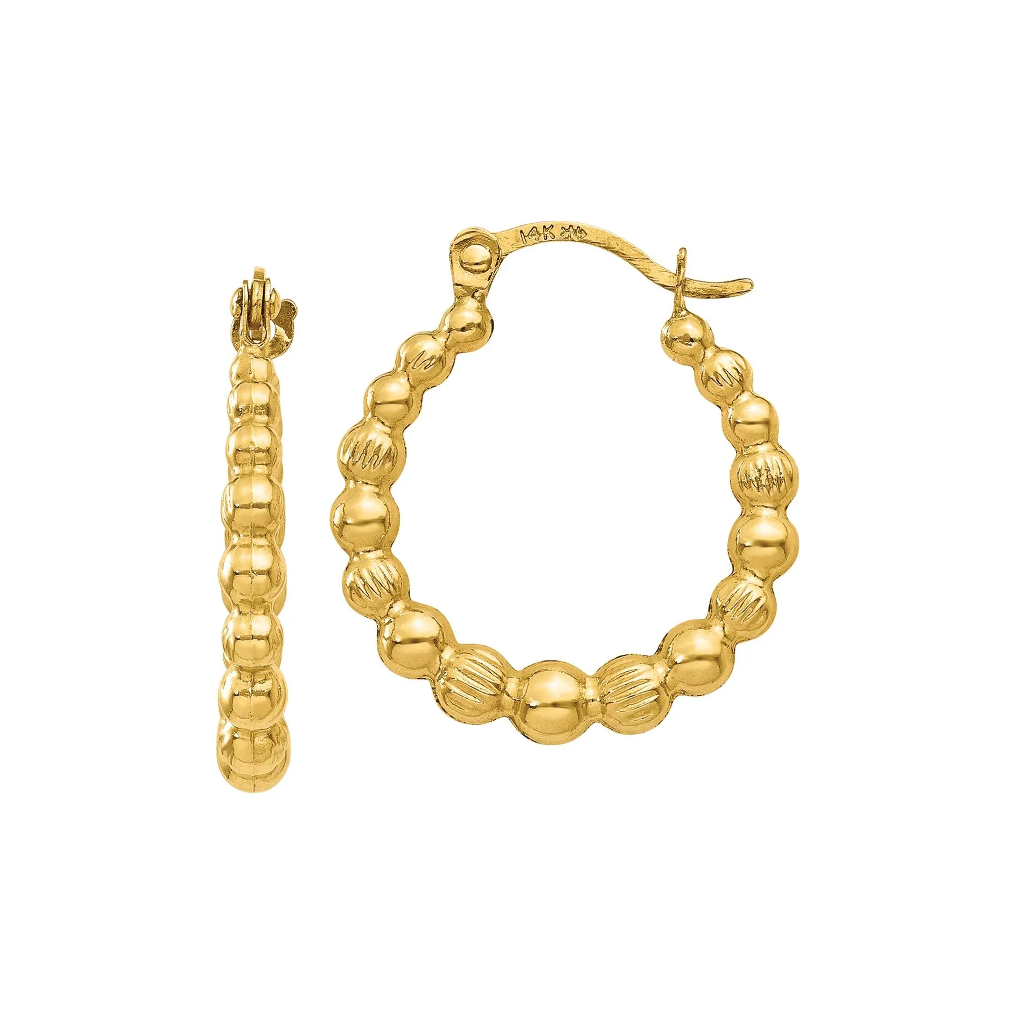 Beaded Hoop Earrings 14K Yellow Gold Size 18.00mm