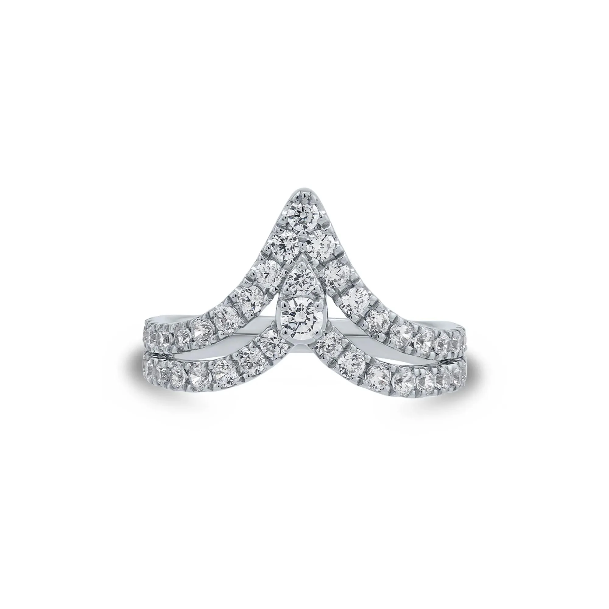 1 CT. Tw. Lab Grown Diamond Chevron Ring 14K White Gold Round Brilliant Cut Size 7.5