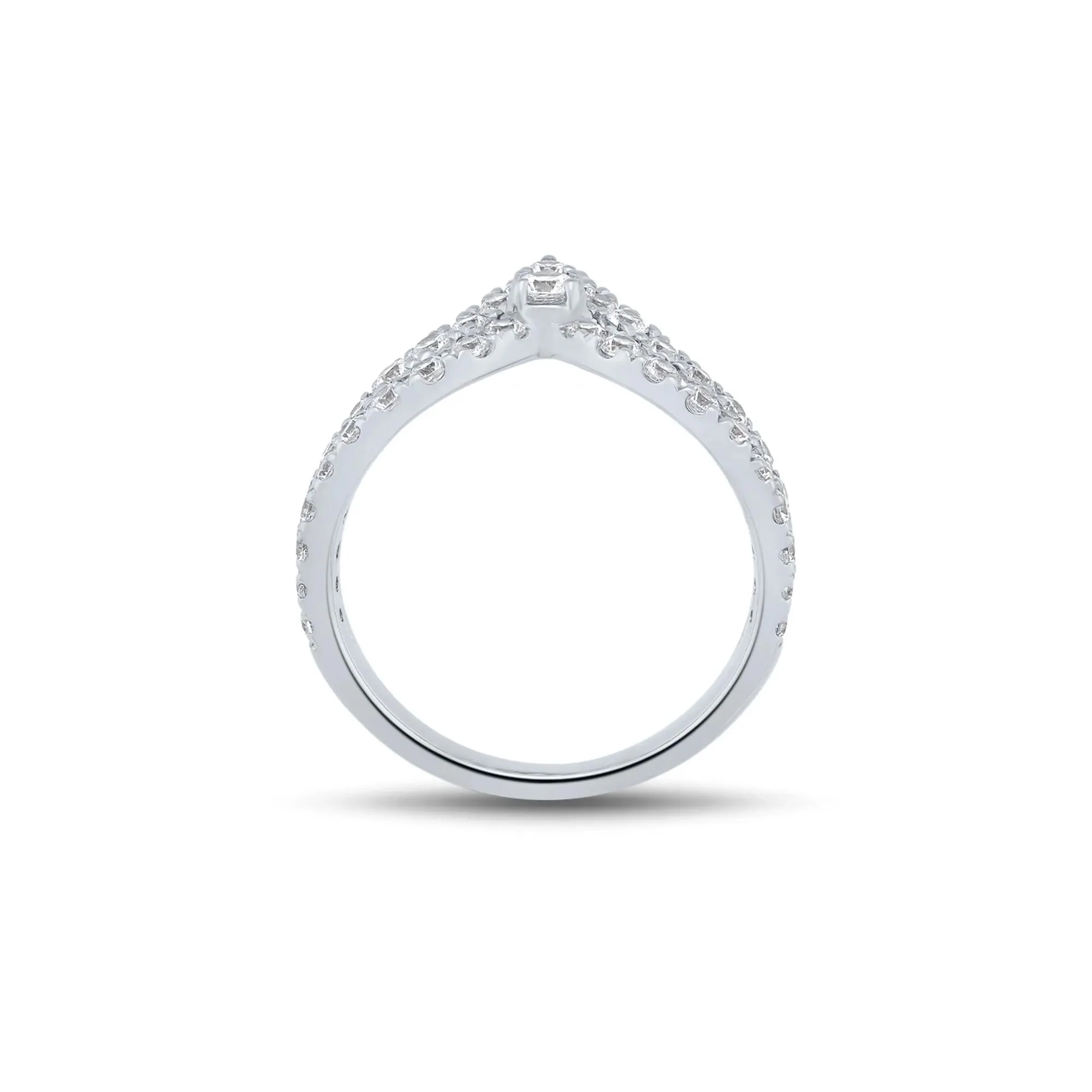 1 CT. Tw. Lab Grown Diamond Chevron Ring 14K White Gold Round Brilliant Cut Size 9 - Image 2