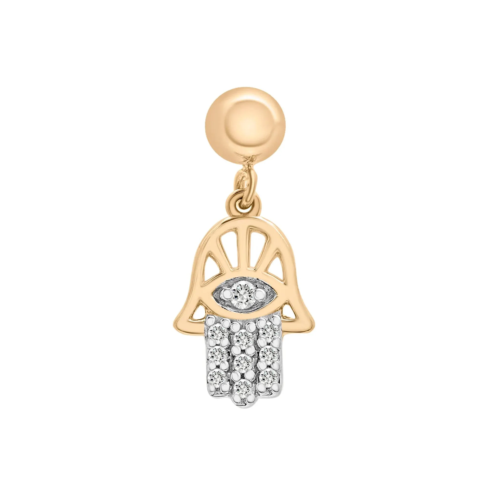 Diamond Accent Hamsa Bead Charm .925 Sterling Silver White Size 14.50mm