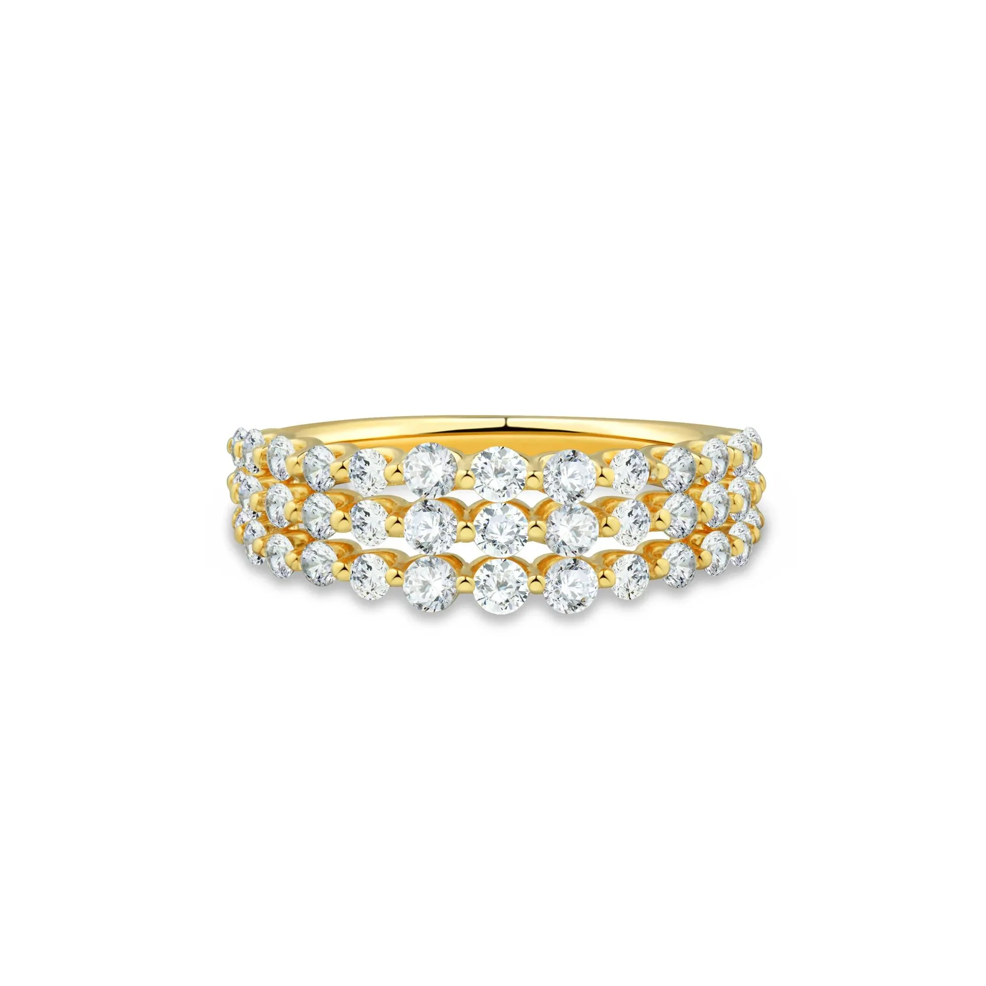 1 CT. Tw. Lab Grown Diamond Multi-Row Band Ring 10K Yellow Gold Round Brilliant Cut Size 8 1mm