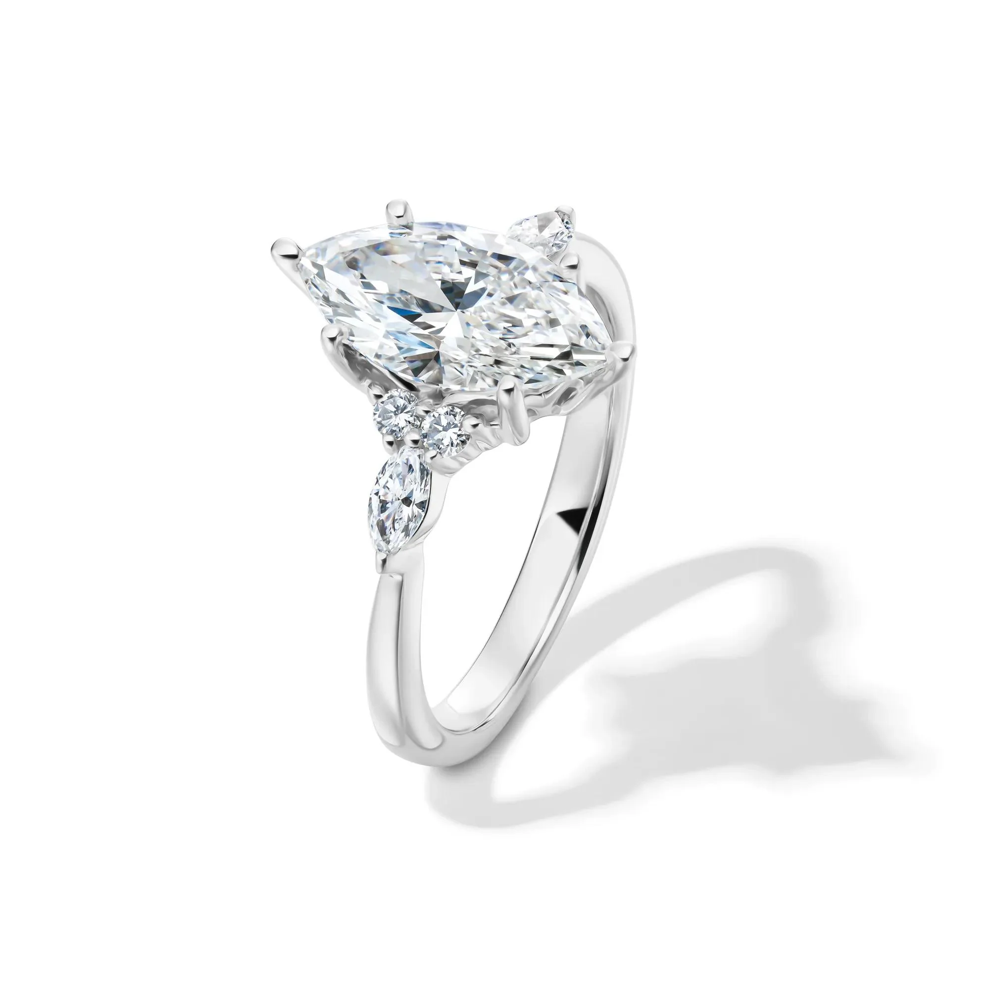 2 1/4 CT. Tw. Lab Grown Diamond Marquise-Cut Engagement Ring 14K White Gold Round Brilliant Cut Size 7.5 1mm - Image 4