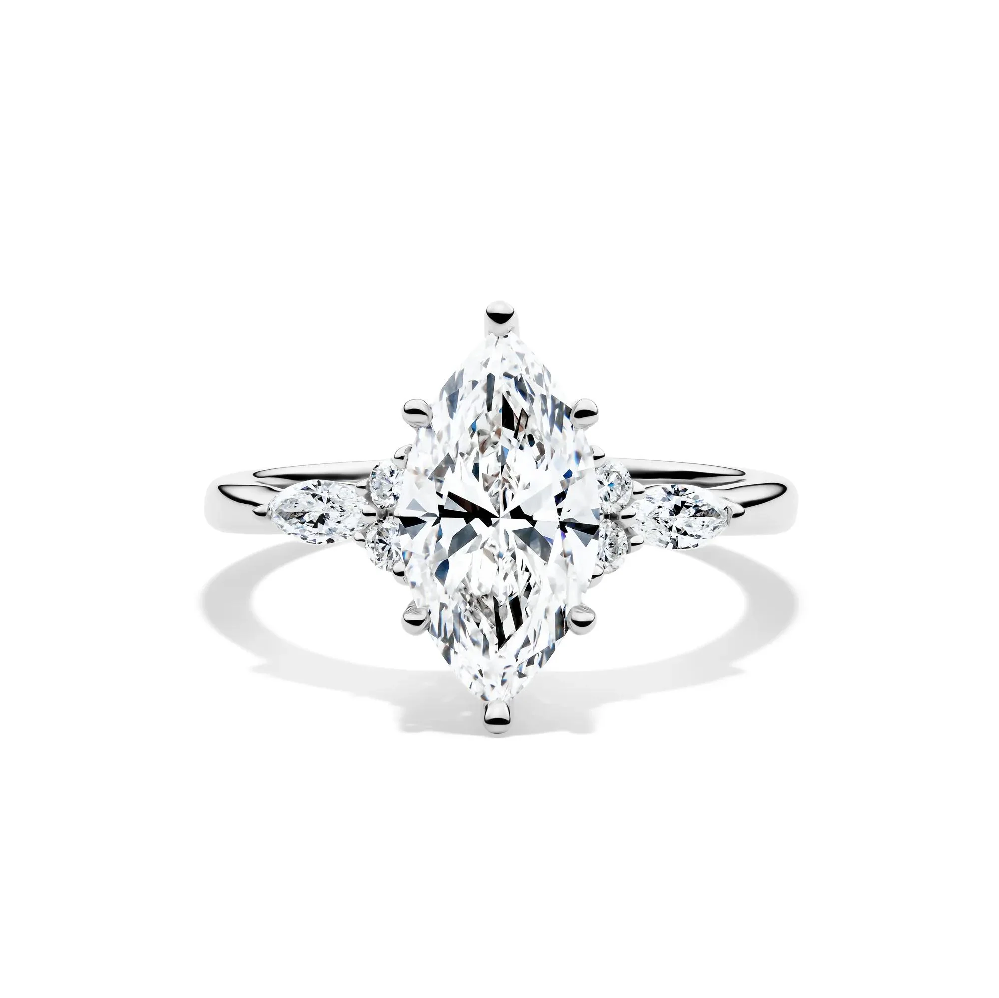 2 1/4 CT. Tw. Lab Grown Diamond Marquise-Cut Engagement Ring 14K White Gold Round Brilliant Cut Size 8 1mm
