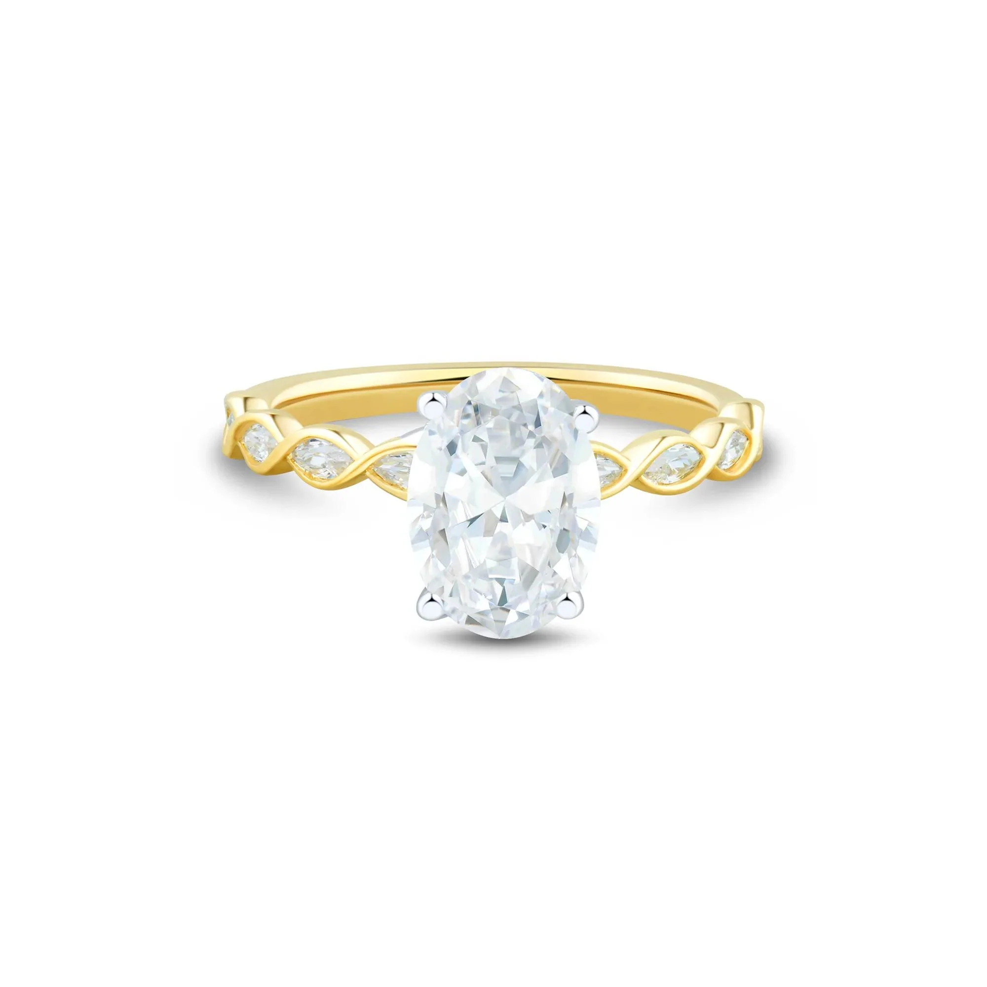 1/2 CT. Tw. Lab Grown Diamond Oval Shaped Engagement Ring 14K White & Yellow Gold (2-) Size 6.5 1mm