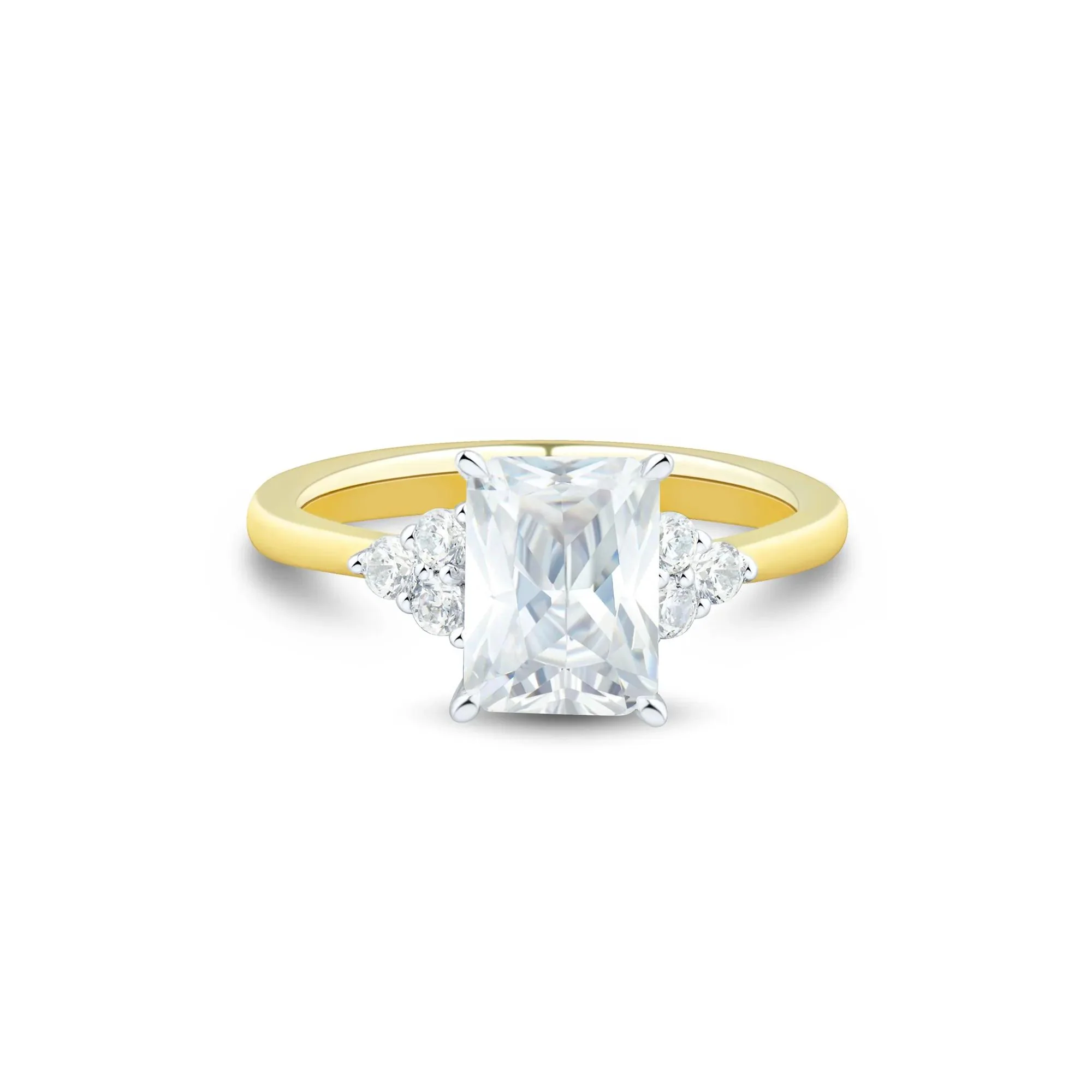 2 1/4 CT. Tw. Lab Grown Diamond Radiant-Cut and Round Engagement Ring 14K Yellow and White Gold Size 7.5 1.5mm