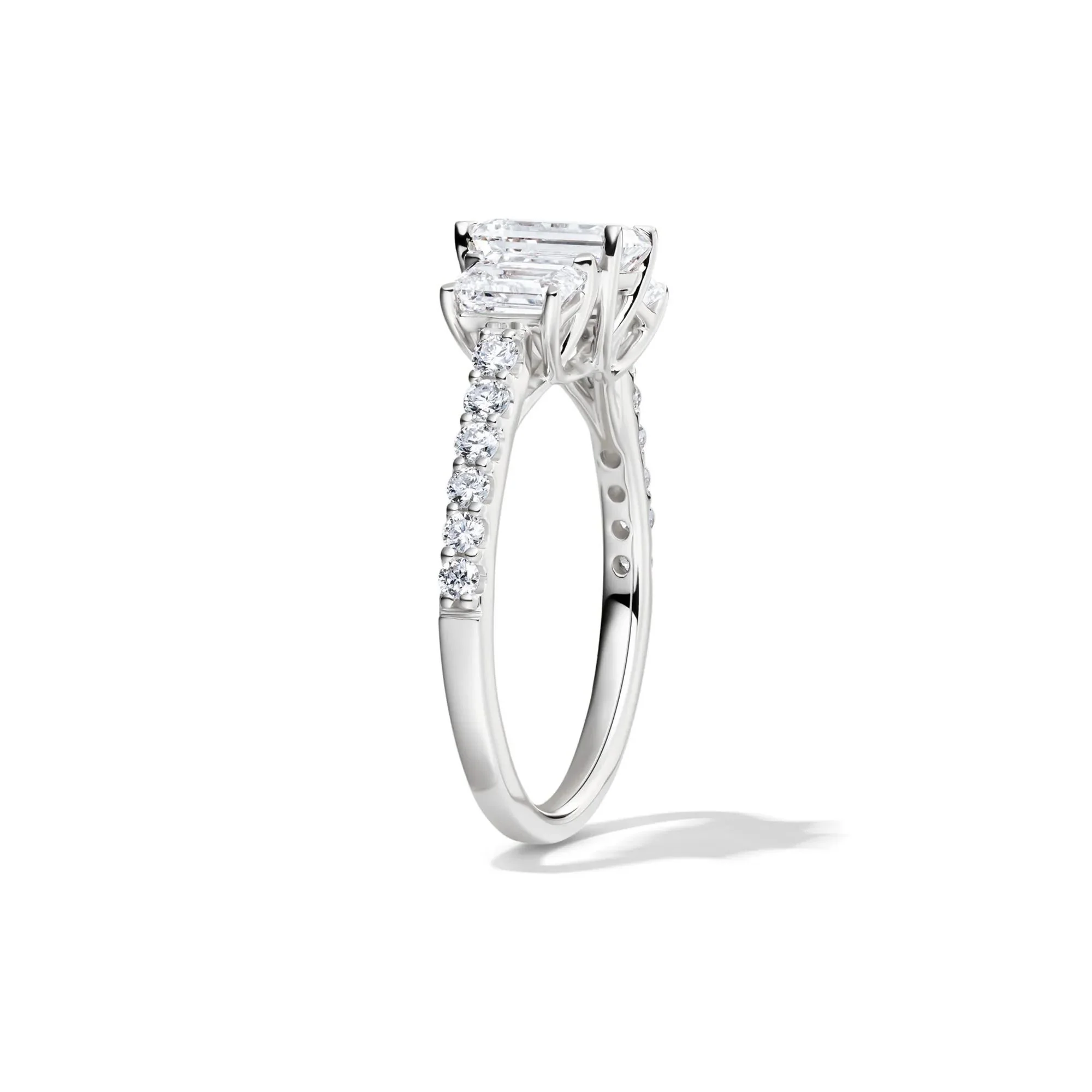 2 CT. Tw. Lab Grown Diamond Emerald-Cut Three Stone Ring 14K White Gold Round Brilliant Cut Size 6.5 - Image 3