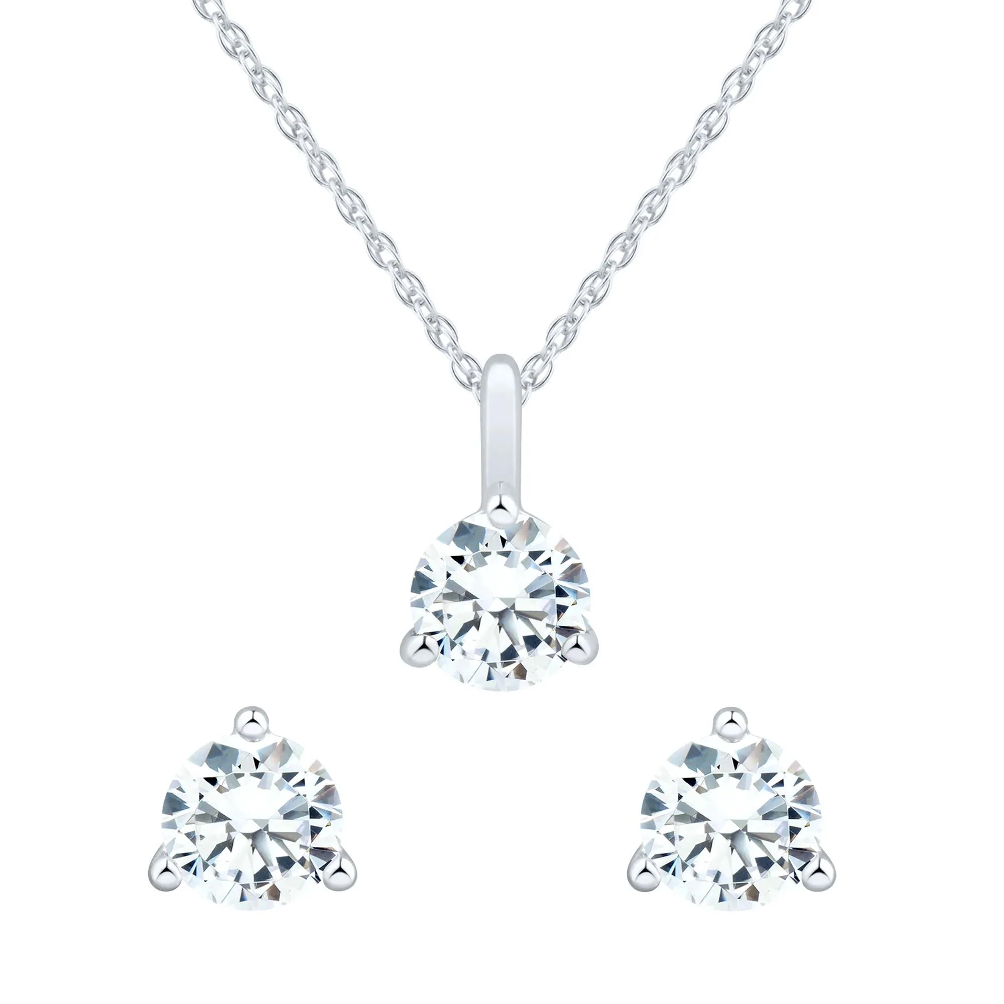 1 CT. Tw. Lab Grown Diamond Pendant Necklace and Earring Box Set 10K White Gold Size 18"
