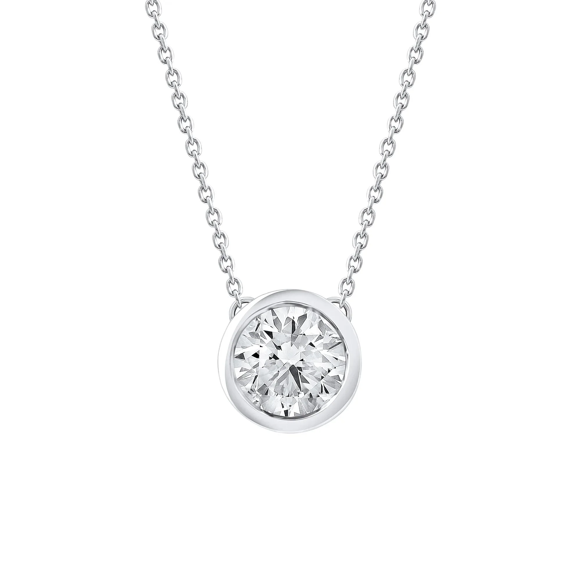 1 CT. Tw. Lab Grown Diamond Round Solitaire Bezel Pendant Necklace 10K White Gold Size 18"
