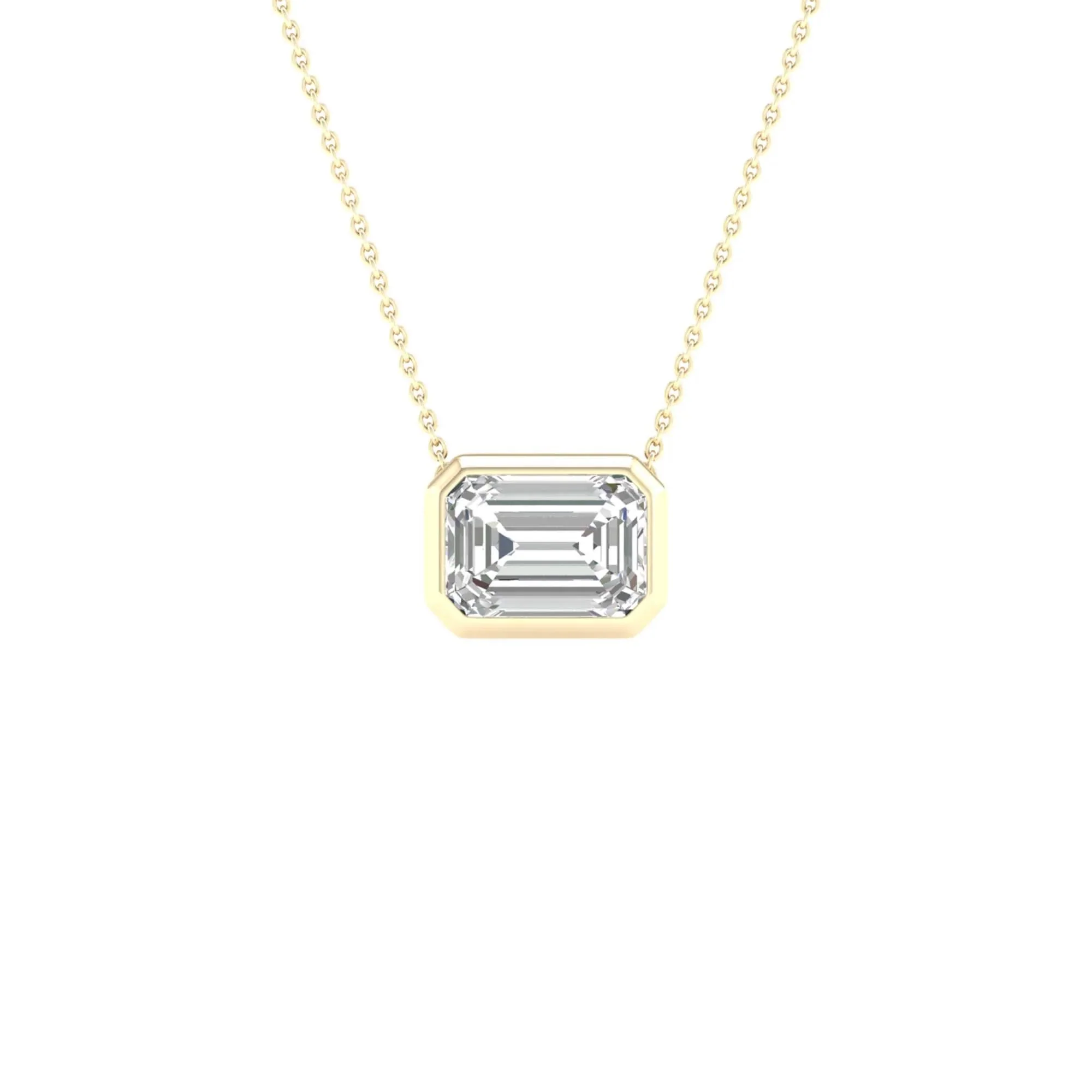 1 CT. Tw. Lab Grown Diamond Emerald-Cut Solitaire Bezel Pendant Necklace 10K Yellow Gold Size 18"