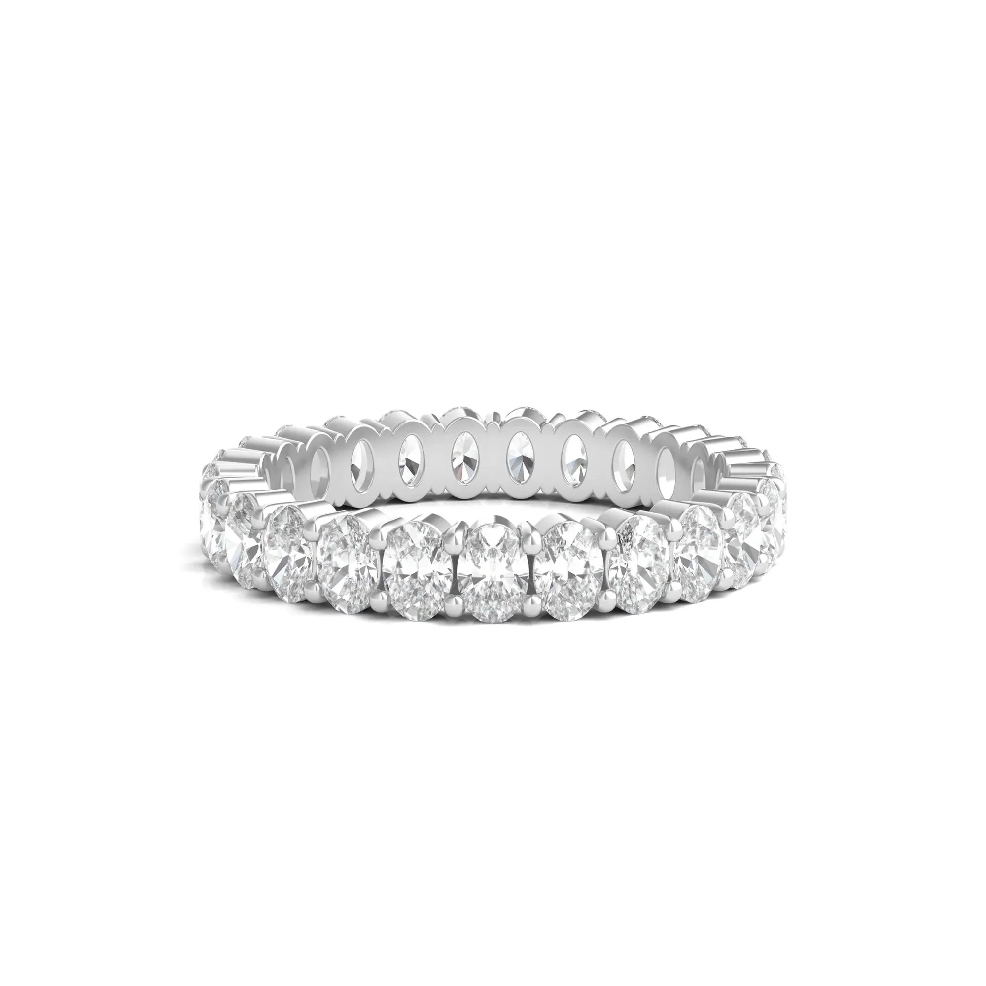 2 CT. Tw. Lab Grown Oval Diamond Eternity Band Ring 14K White Gold Size 4 4mm