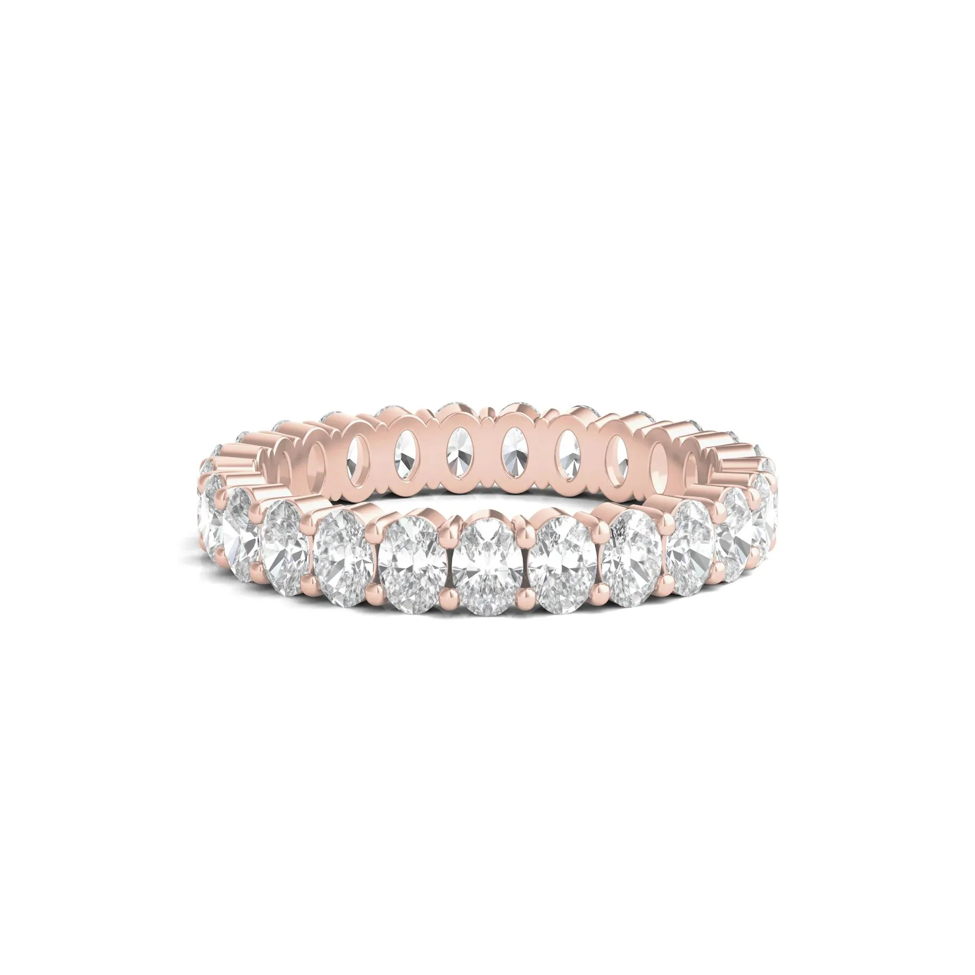 2 CT. Tw. Lab Grown Oval Diamond Eternity Band Ring 14K Rose Gold Size 5.5 4mm