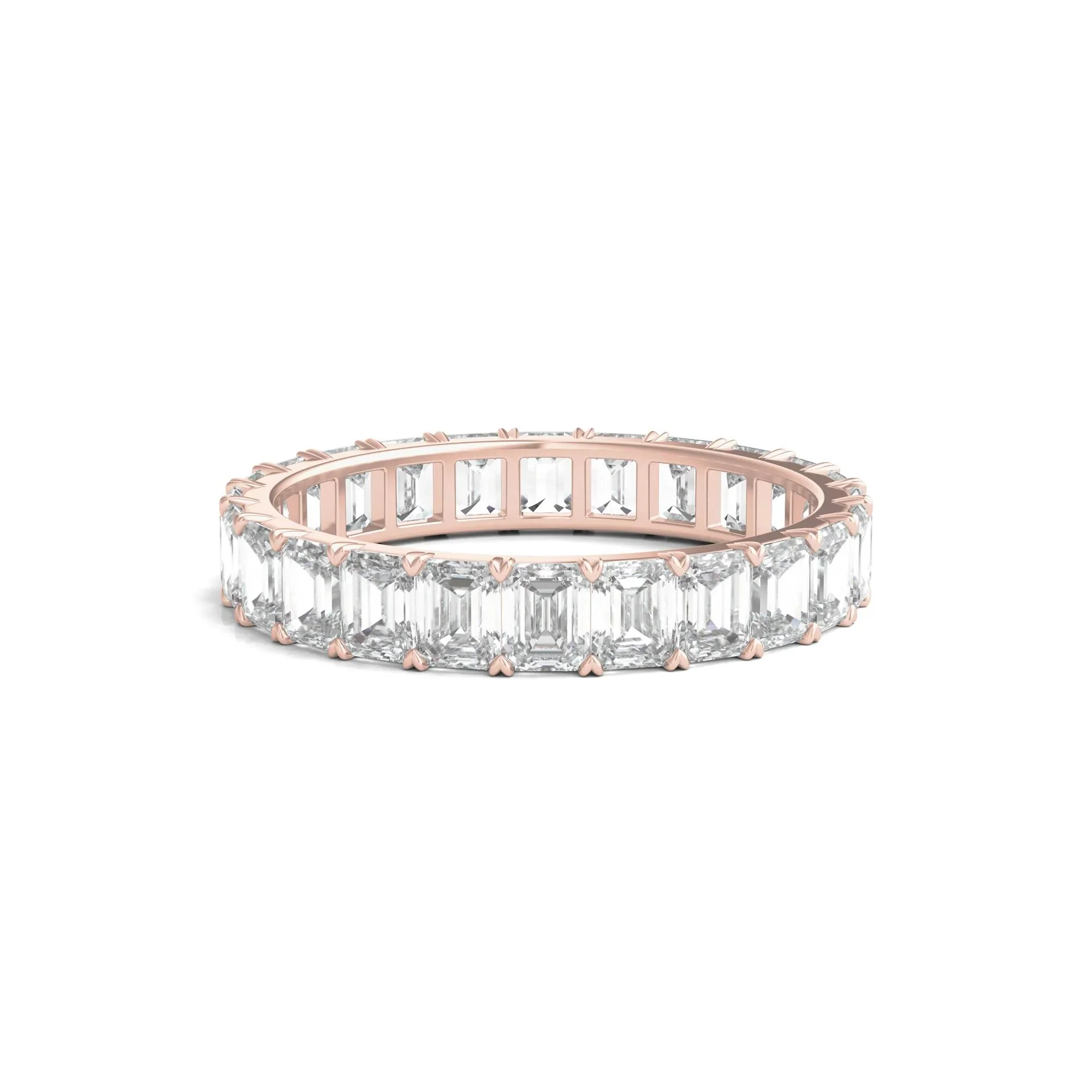 3 CT. Tw. Lab Grown Emerald-Cut Diamond Eternity Band Ring 14K Rose Gold Size 4.5 3mm