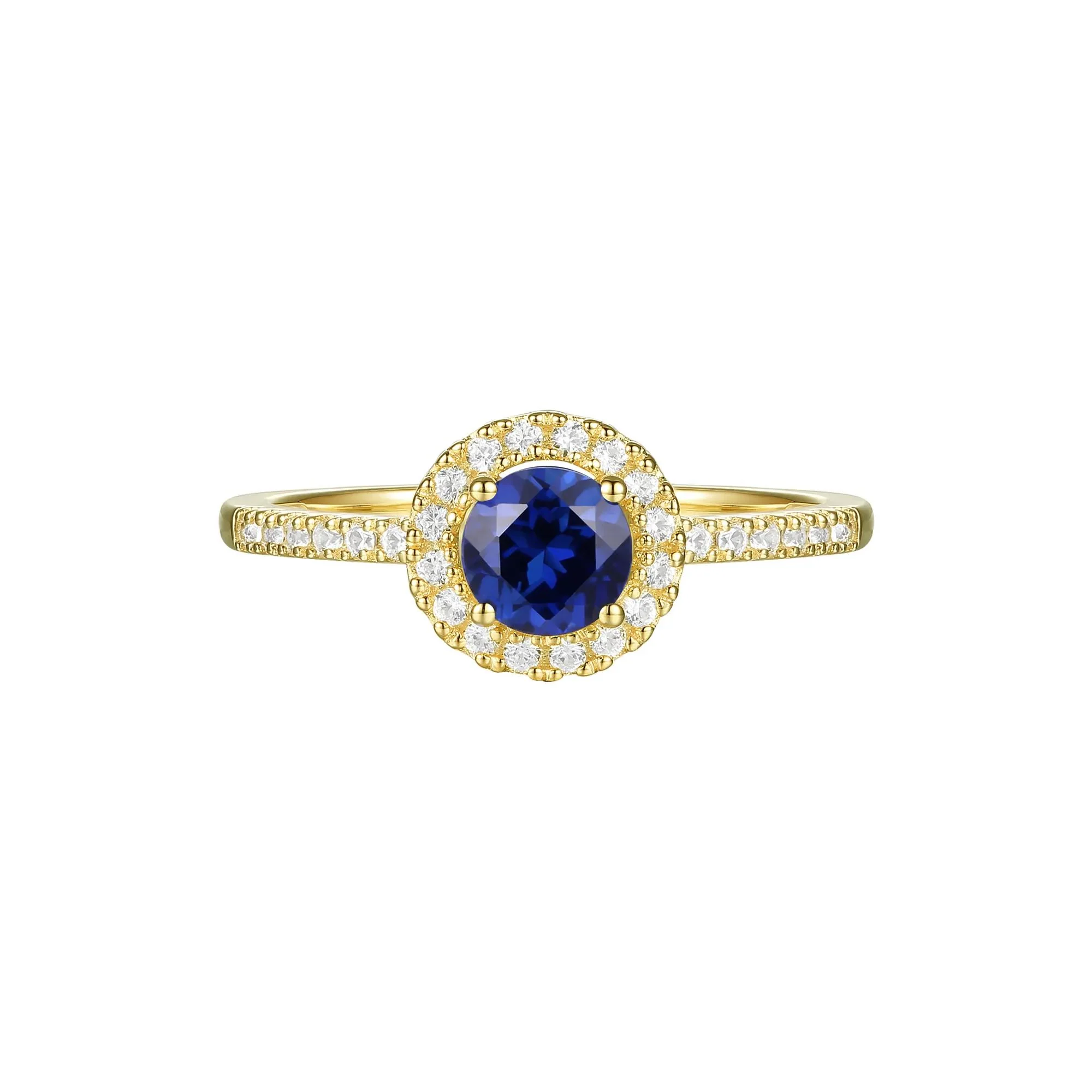 1/5 CT. Tw. Blue Sapphire and Diamond Ring 10K Yellow Gold Size 6